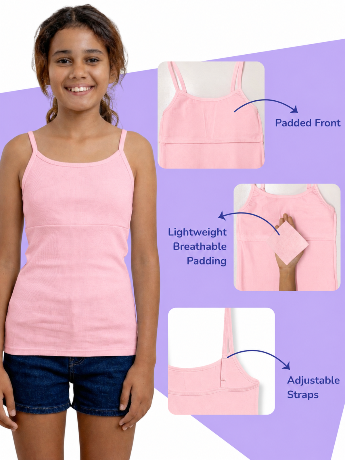 PINK GIRLS PADDED CAMI