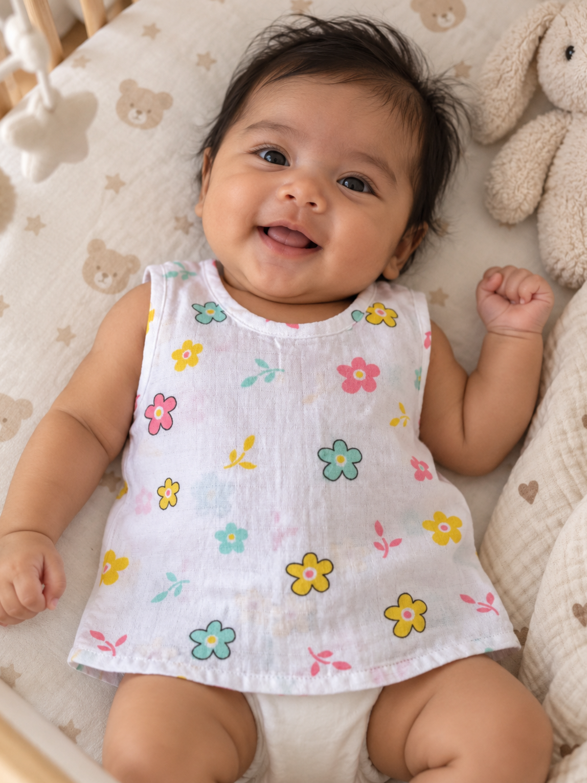 HAPPY FLOWER MUSLIN SLEEVELESS TOP