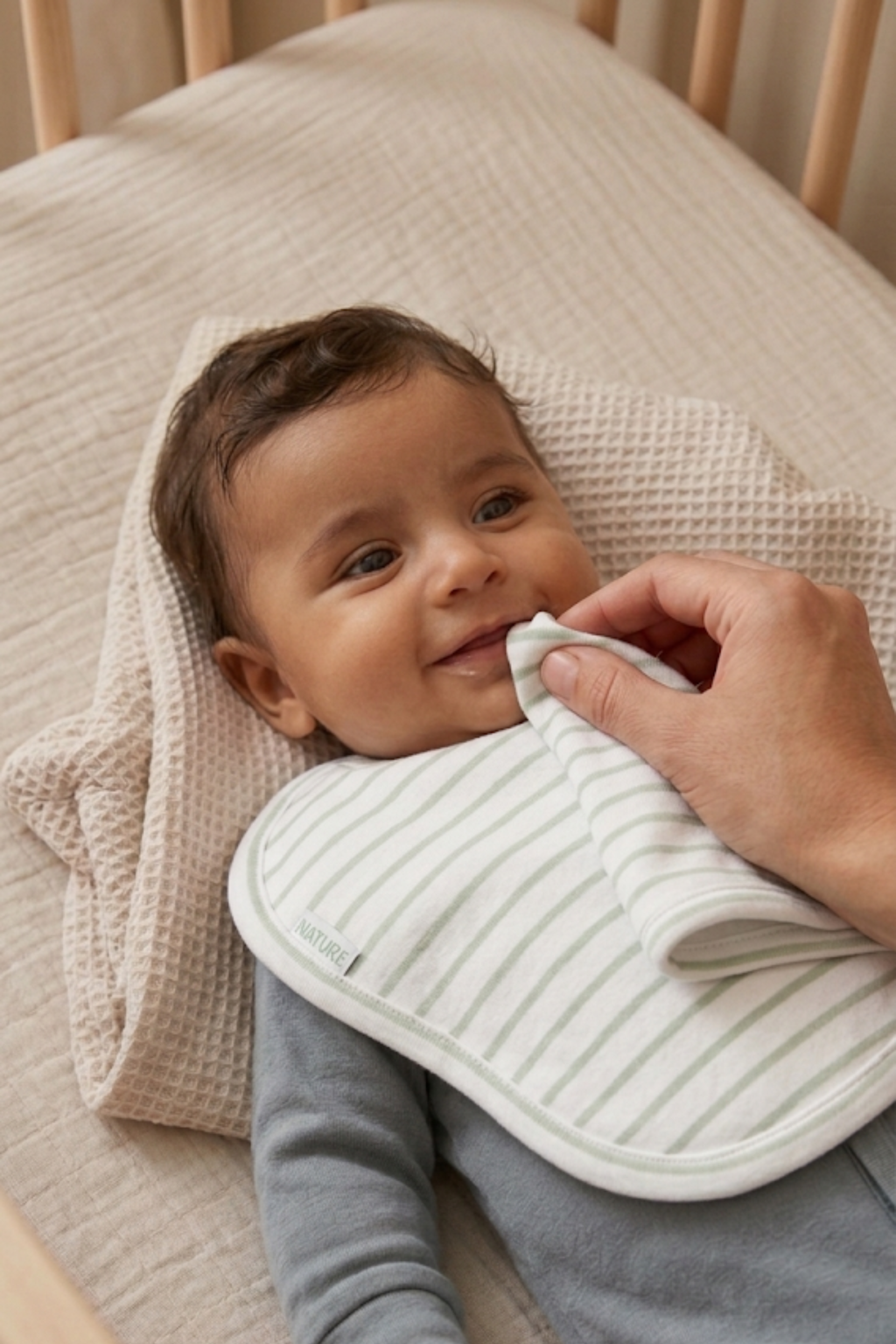BOYS GREEN STRIPE BURP CLOTH