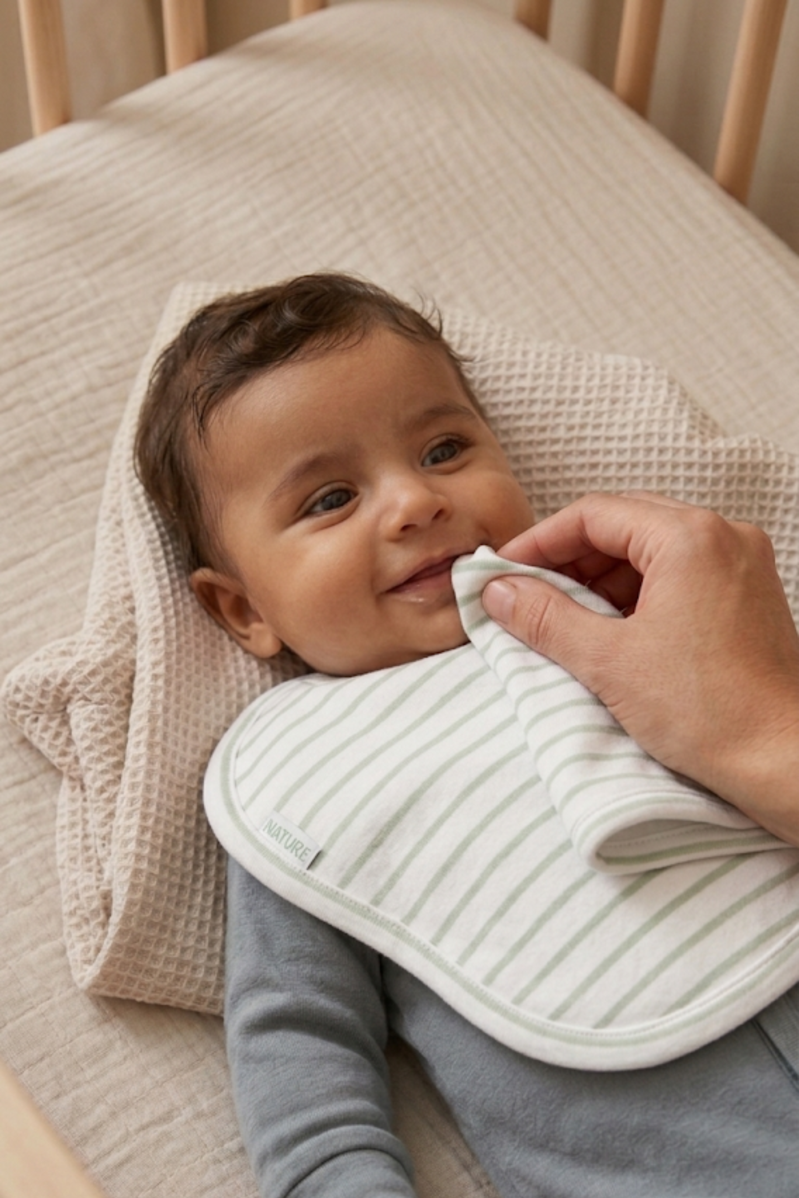 BOYS GREEN STRIPE BURP CLOTH