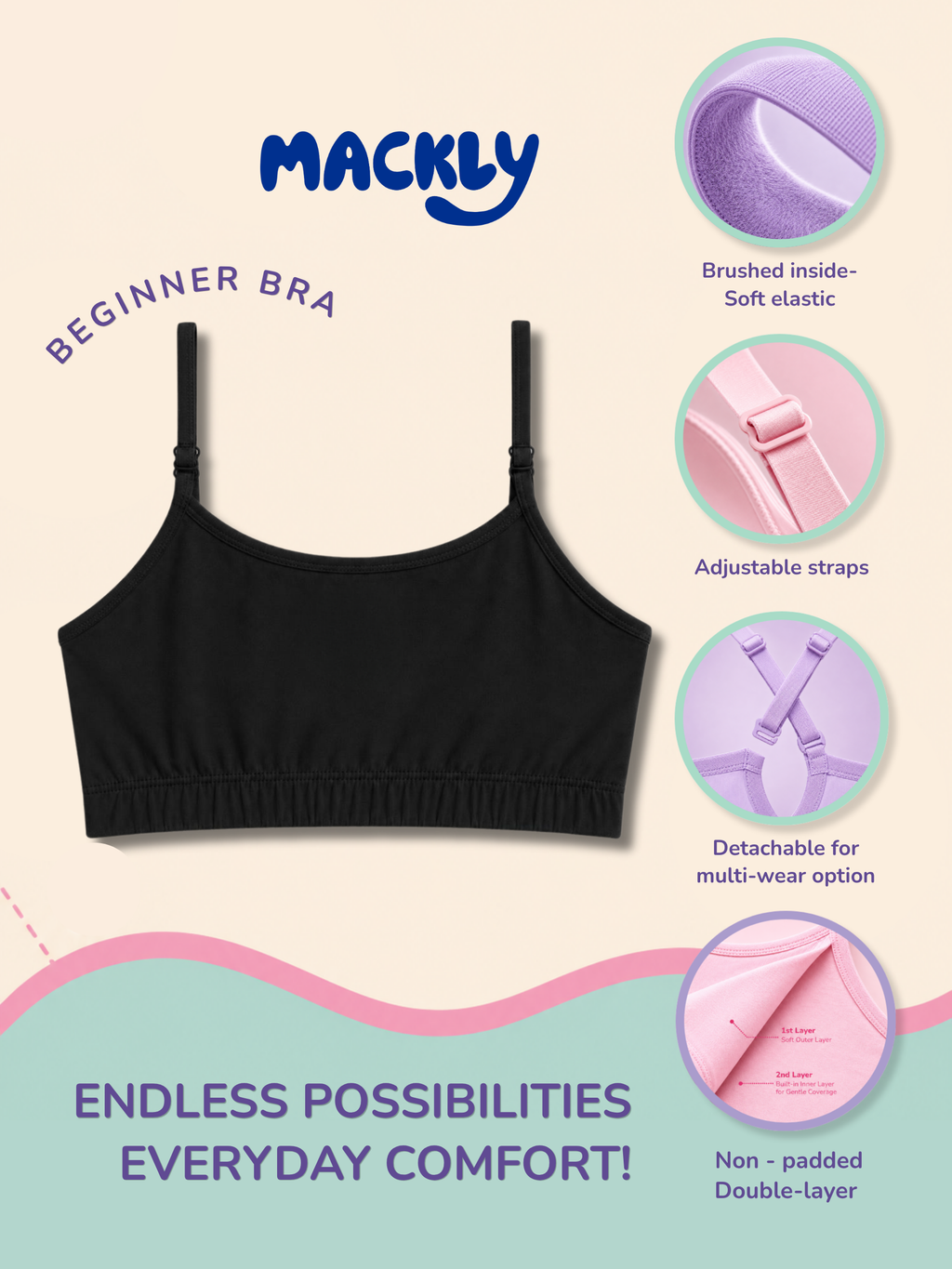 2 PACK BEGINNER BRA WITH REMOVABLE STRAP