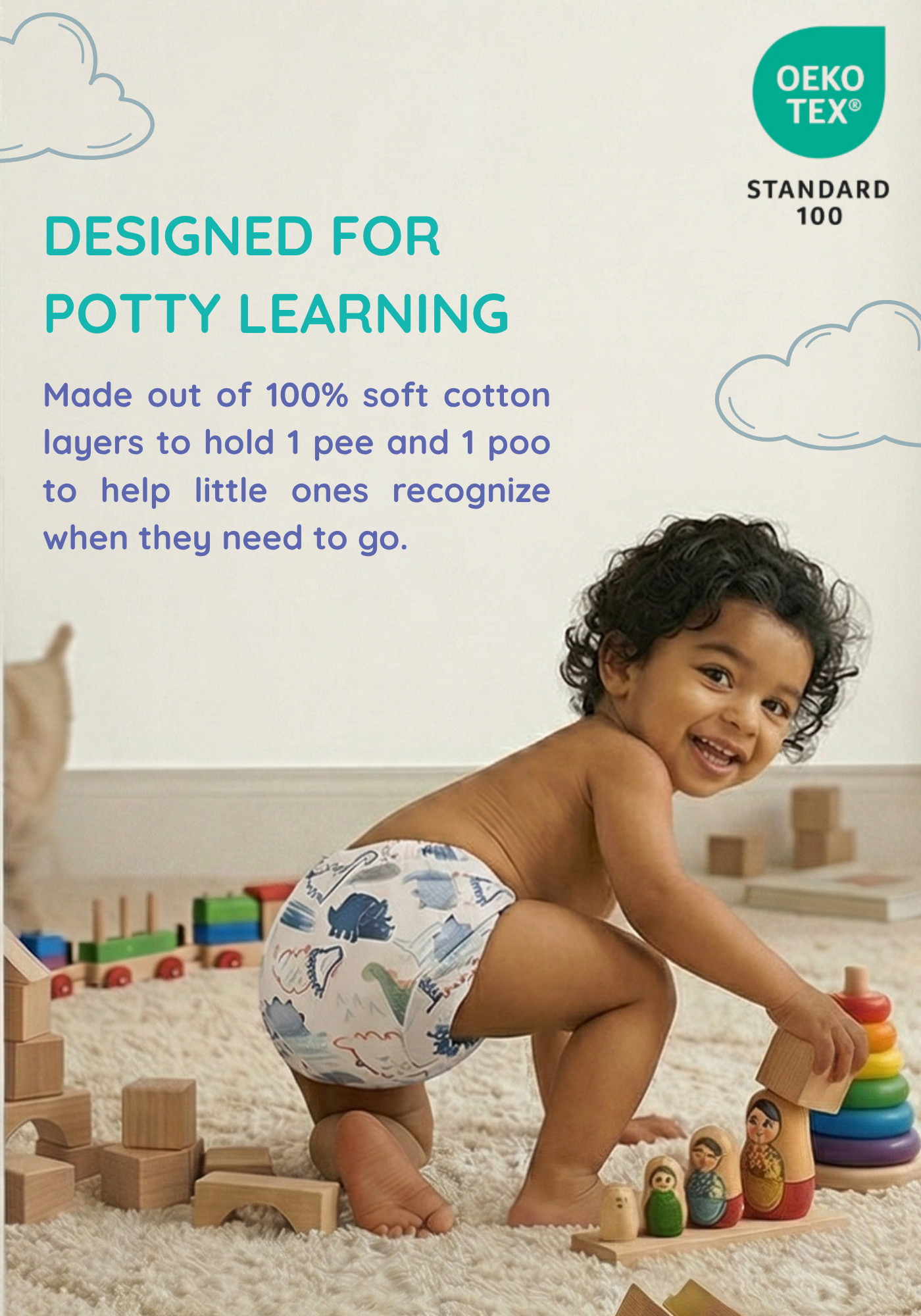 BOYS DINO POTTY TRAINING SHORT