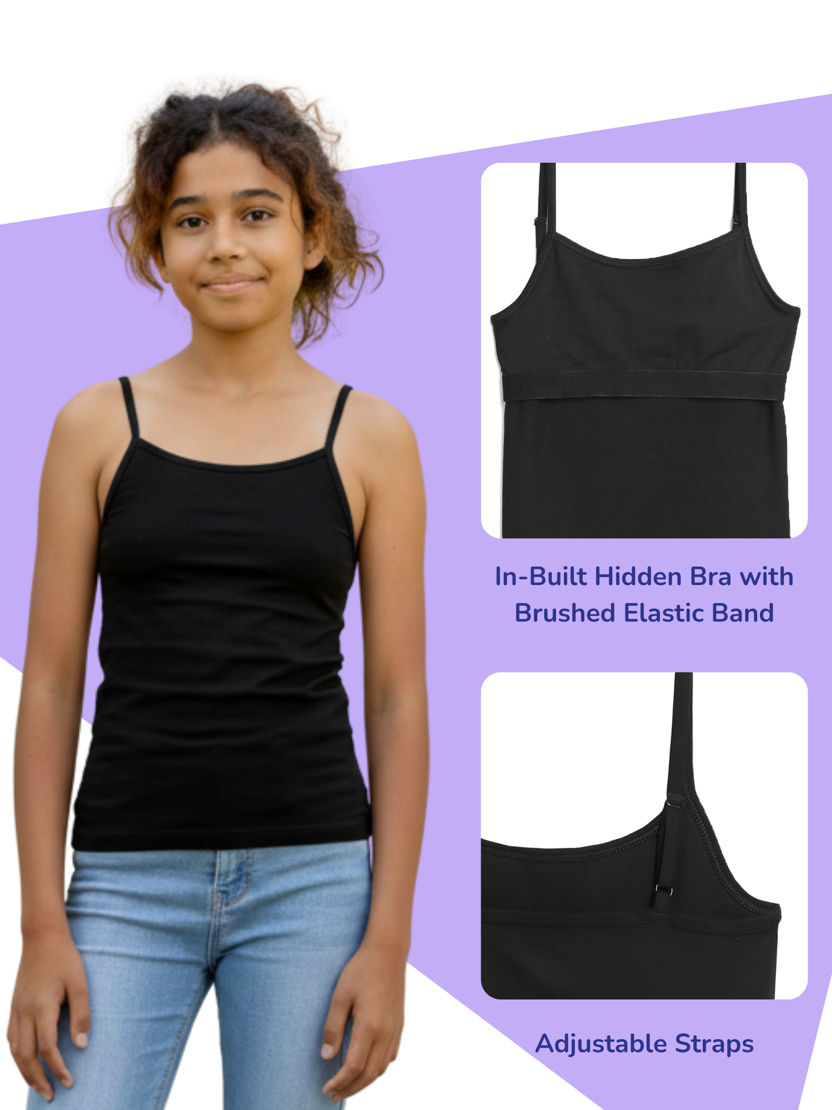2PACK GIRLS BLACK & WHITE INBUILD BRA CAMI