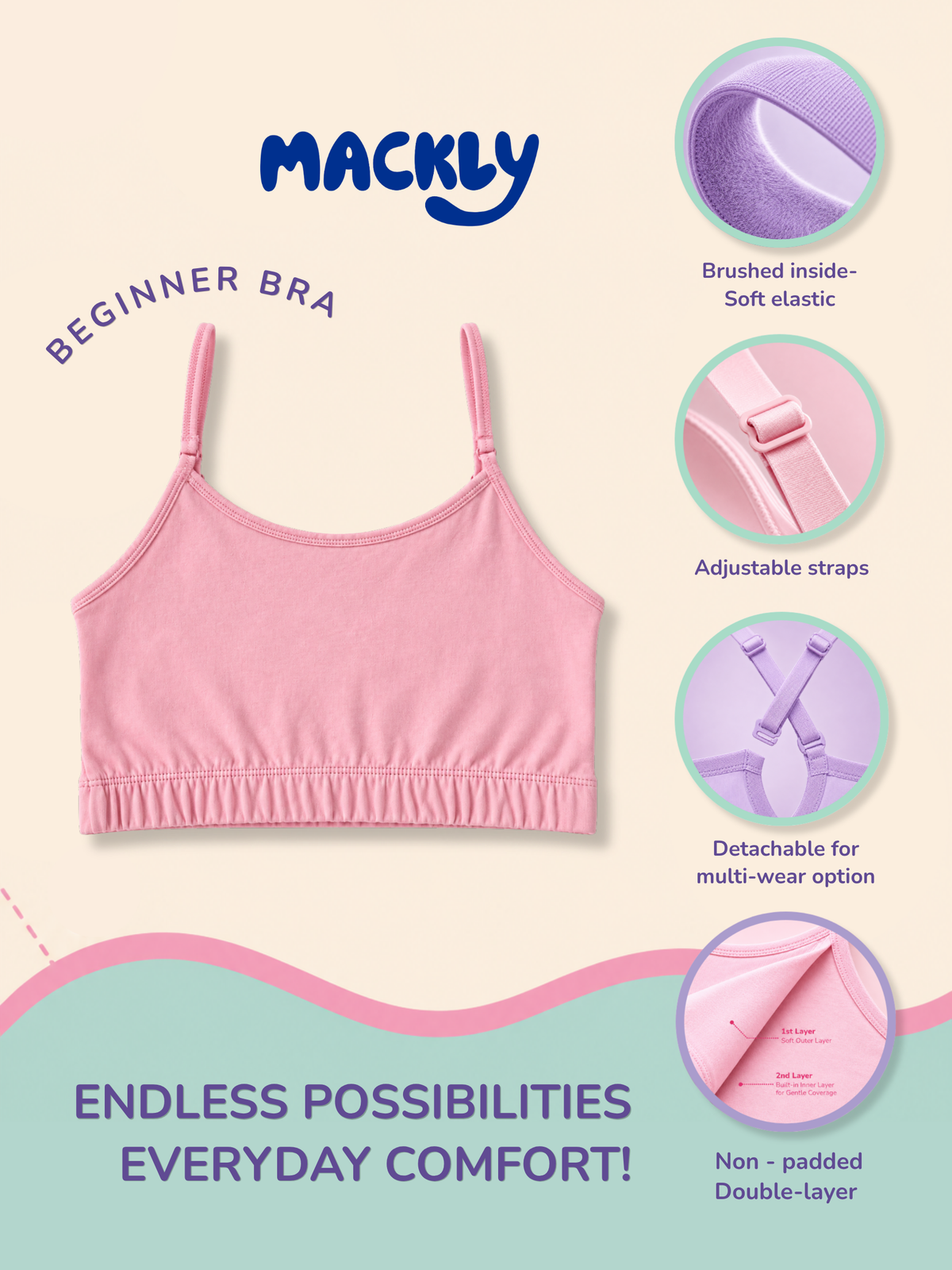 3 PACK BEGINNER BRA WITH REMOVABLE STRAP