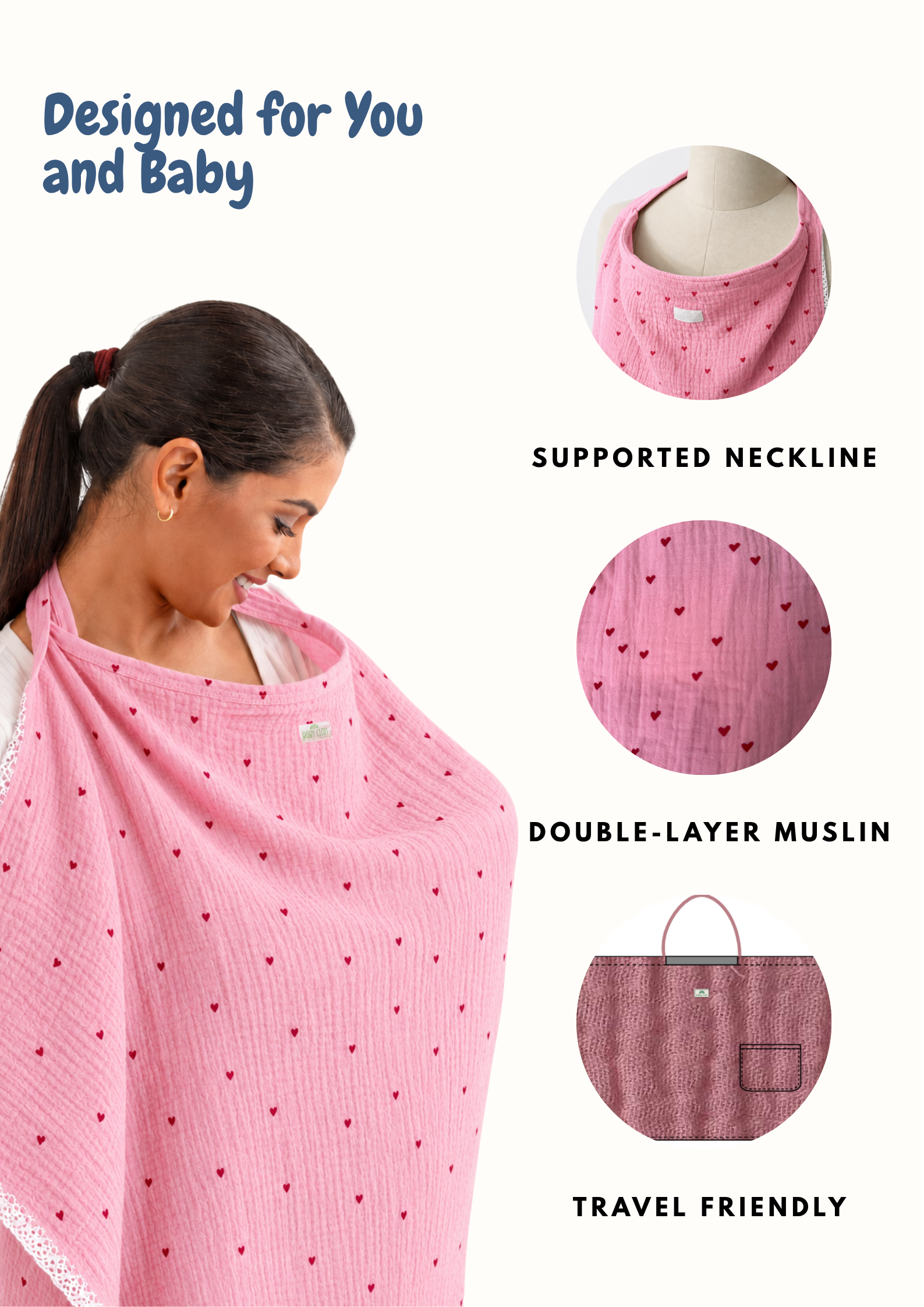 PINK HEART NURSING COVER