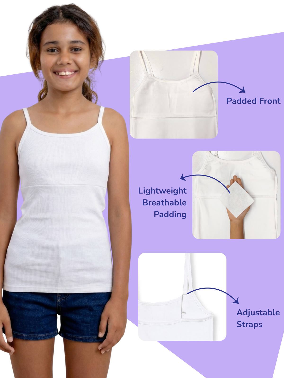2PACK GIRLS BLACK & WHITE PADDED CAMISOLE