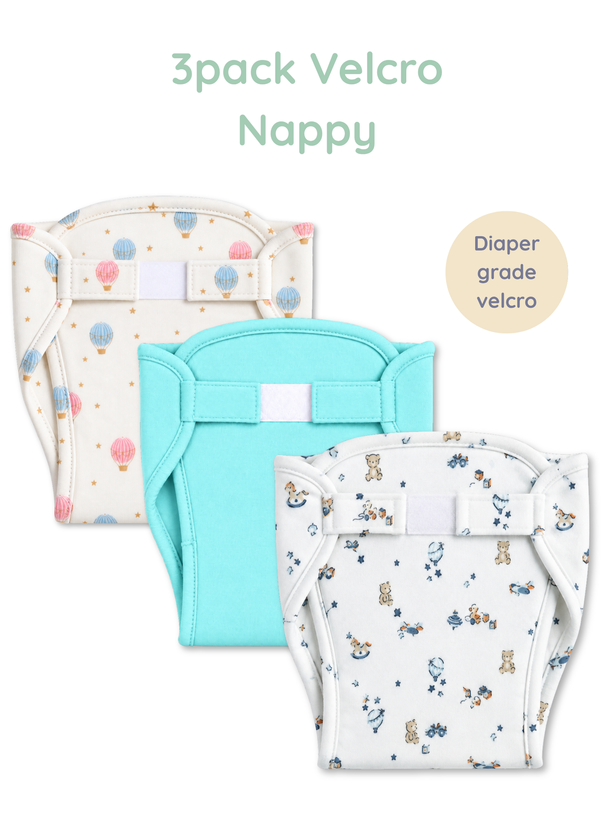 BALLOON BREEZE 3PK VELCRO NAPPY