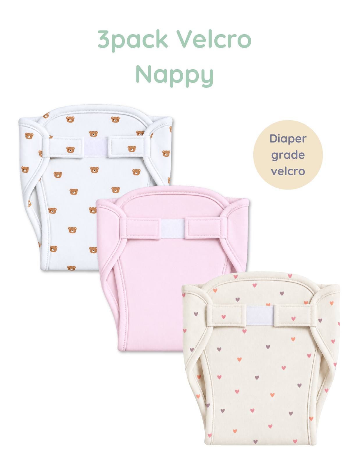 TEDDY CLOUDS 3PK VELCRO NAPPY