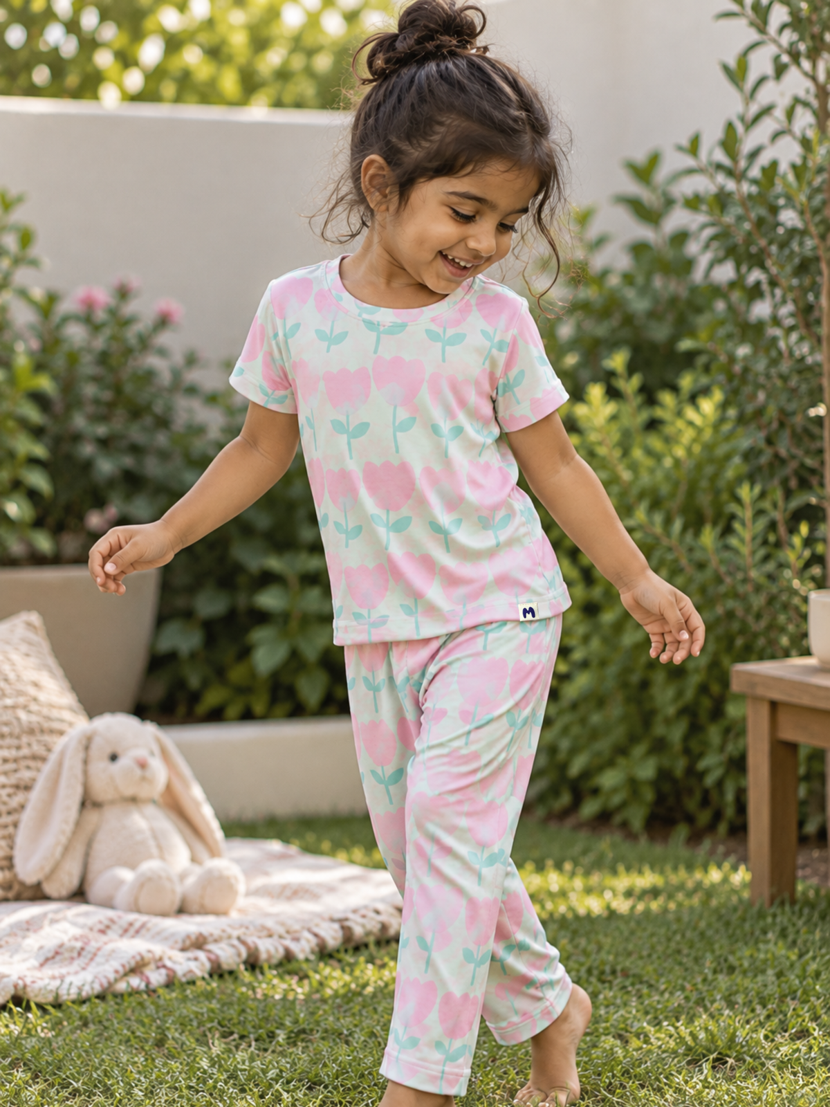 AIRSOFT MODAL TULIP MEADOW GIRLS SHORT SLEEVE PANT SET