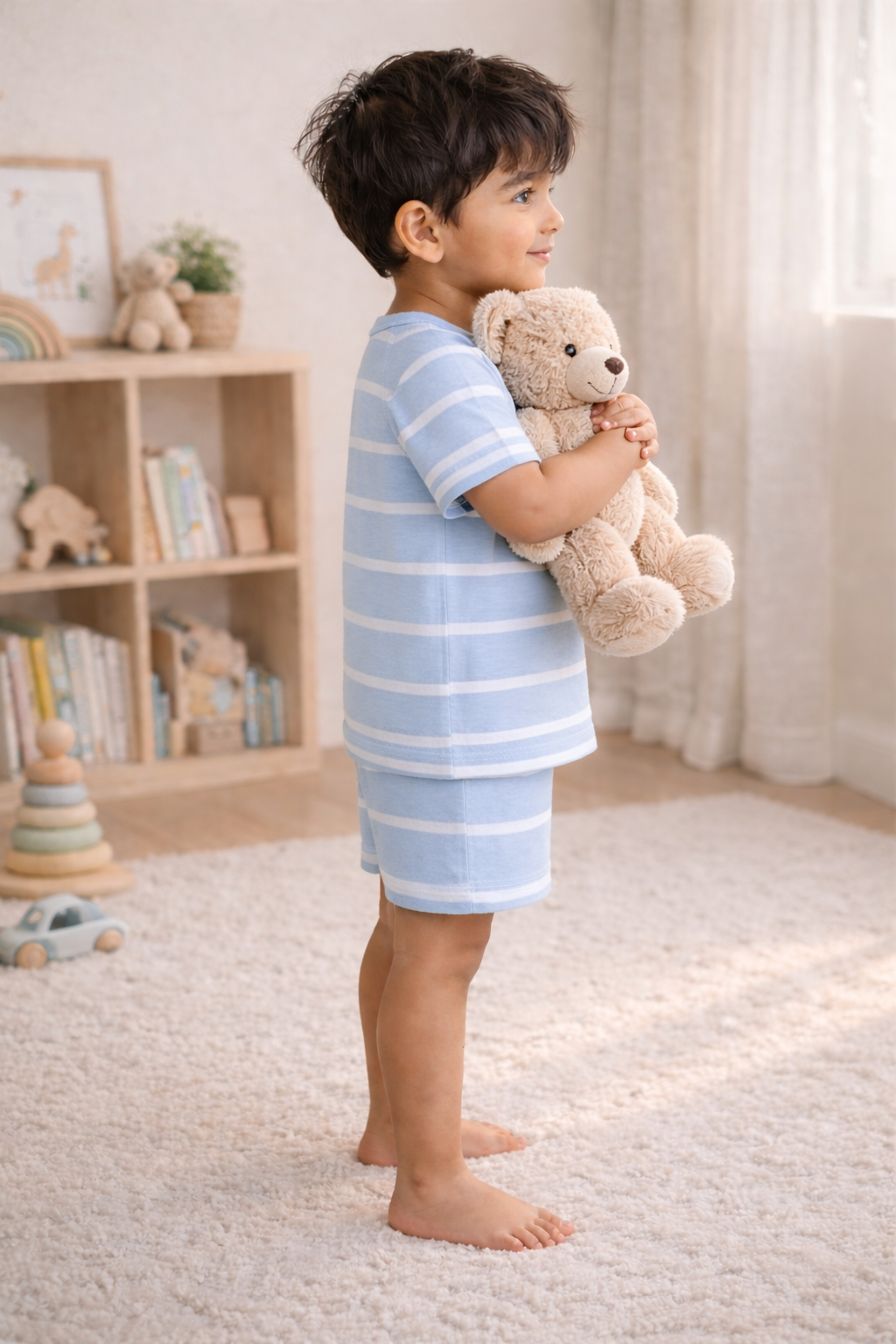 BLUE STRIPE COTTON SHORT SET