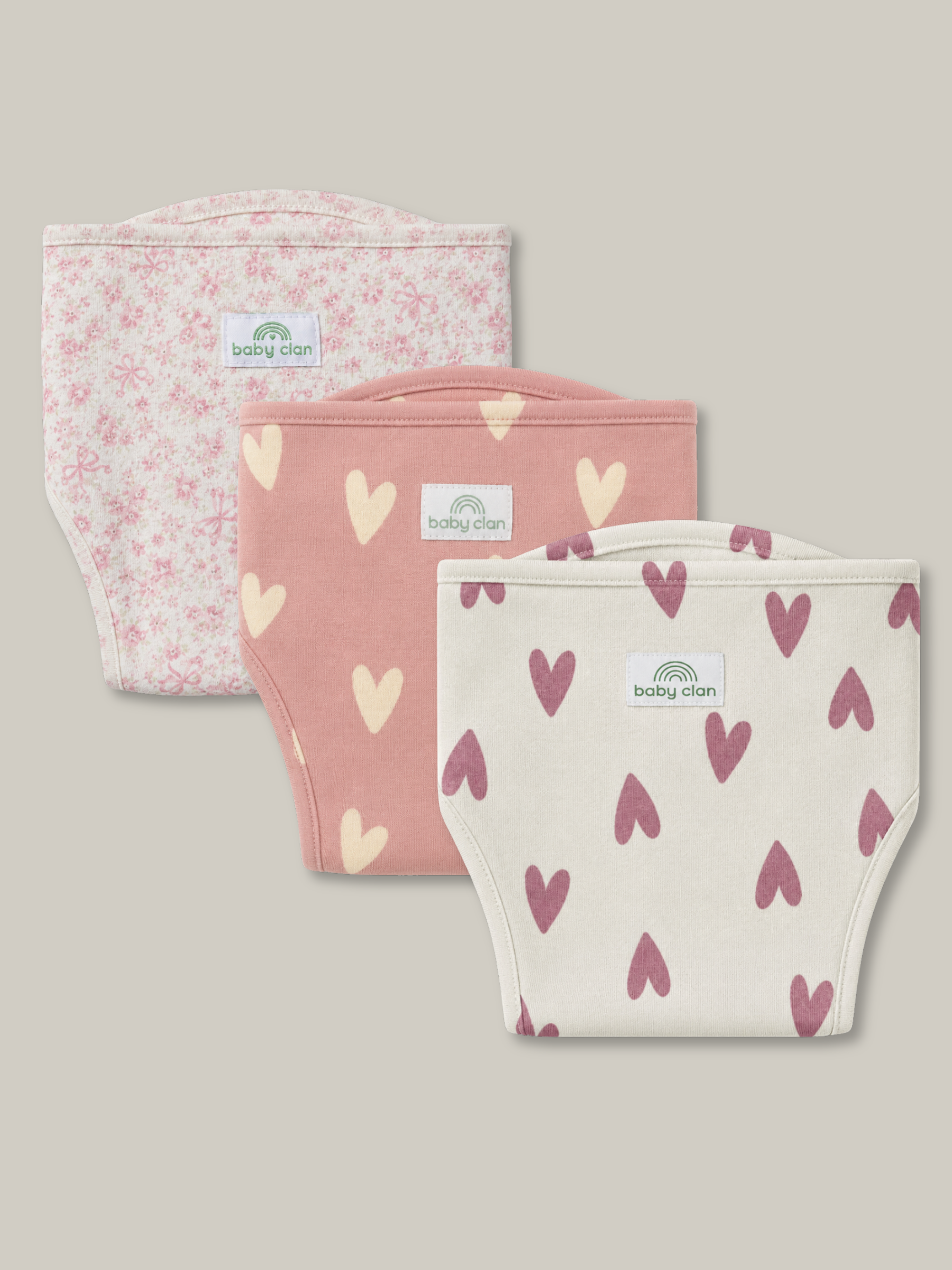 PINK HEART 3 PACK VELCRO CLOTH NAPPY