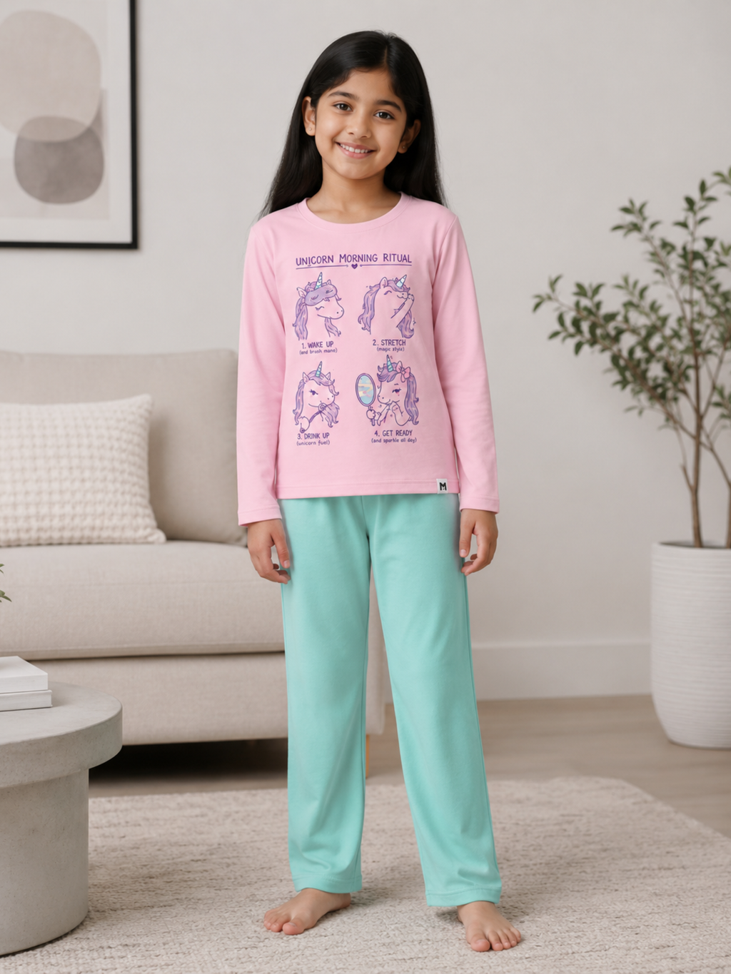 UNICORN MORNING ROUTINE GIRLS LONG SLEEVE PANT SET