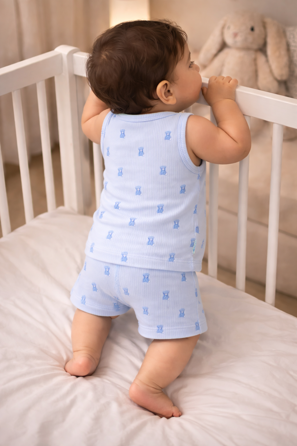 SNUGGLE BEAR COTTON VEST & SHORT SET