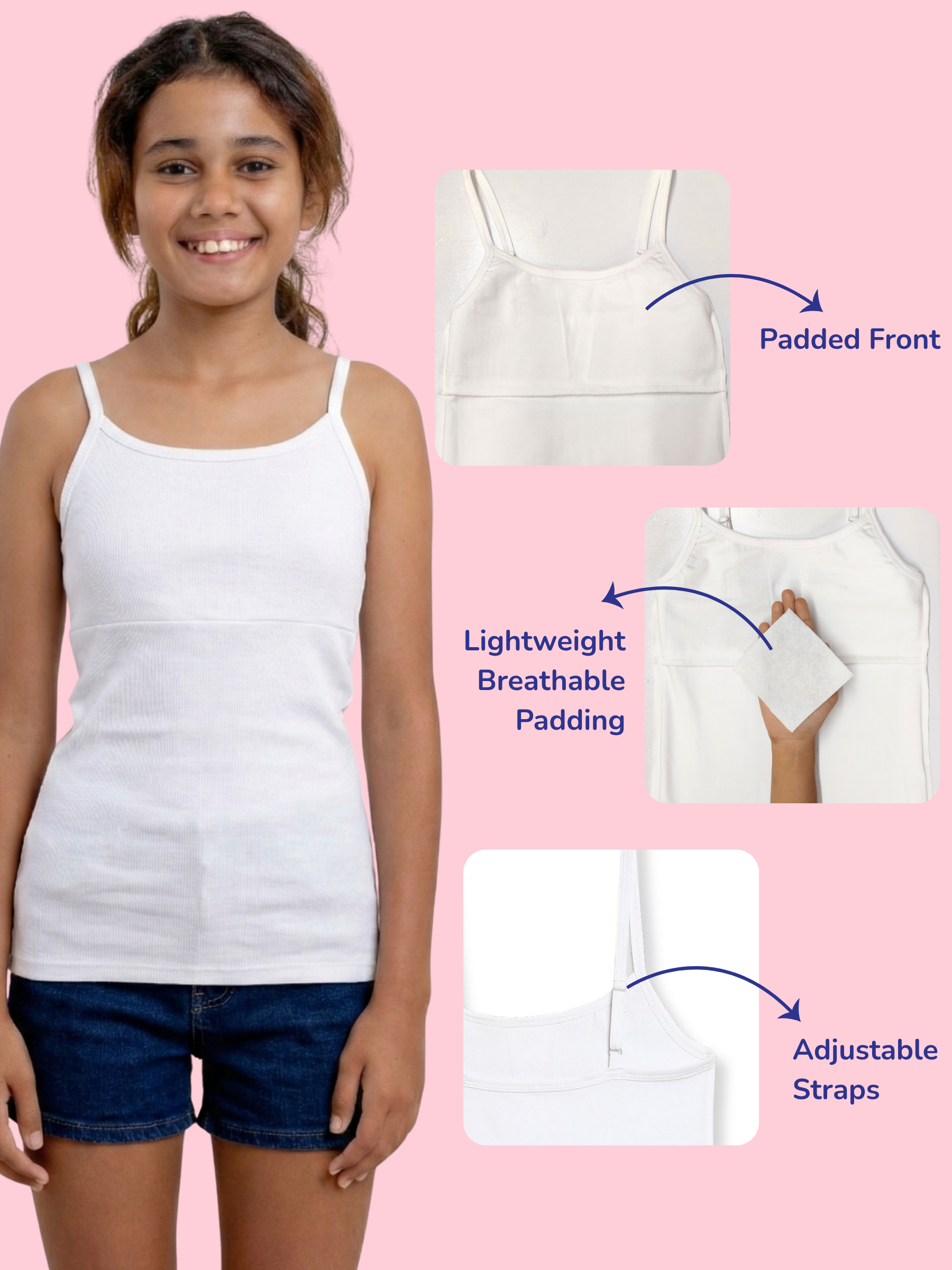 2PACK GIRLS WHITE PADDED CAMISOLE