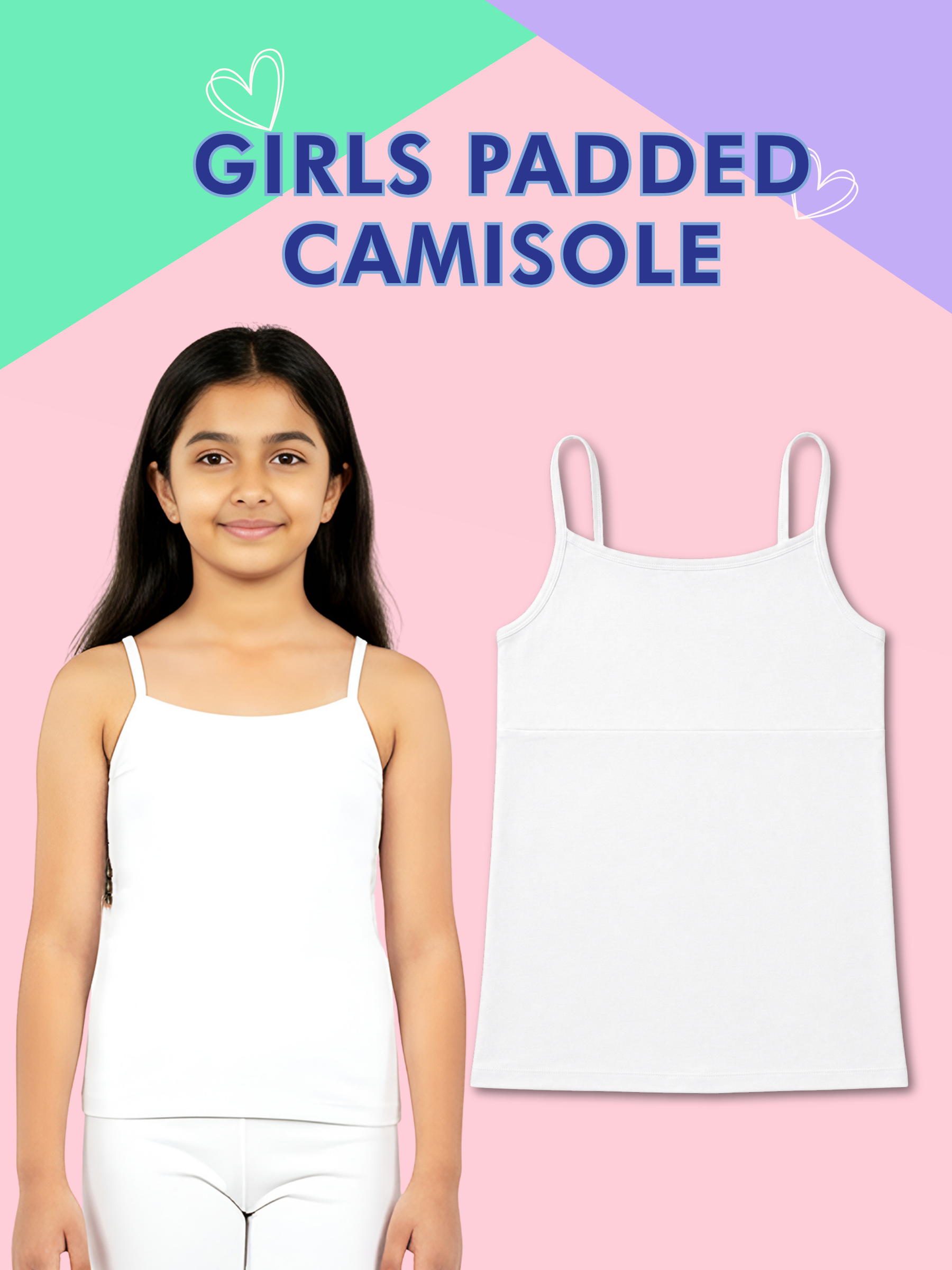 2PACK GIRLS WHITE PADDED CAMISOLE
