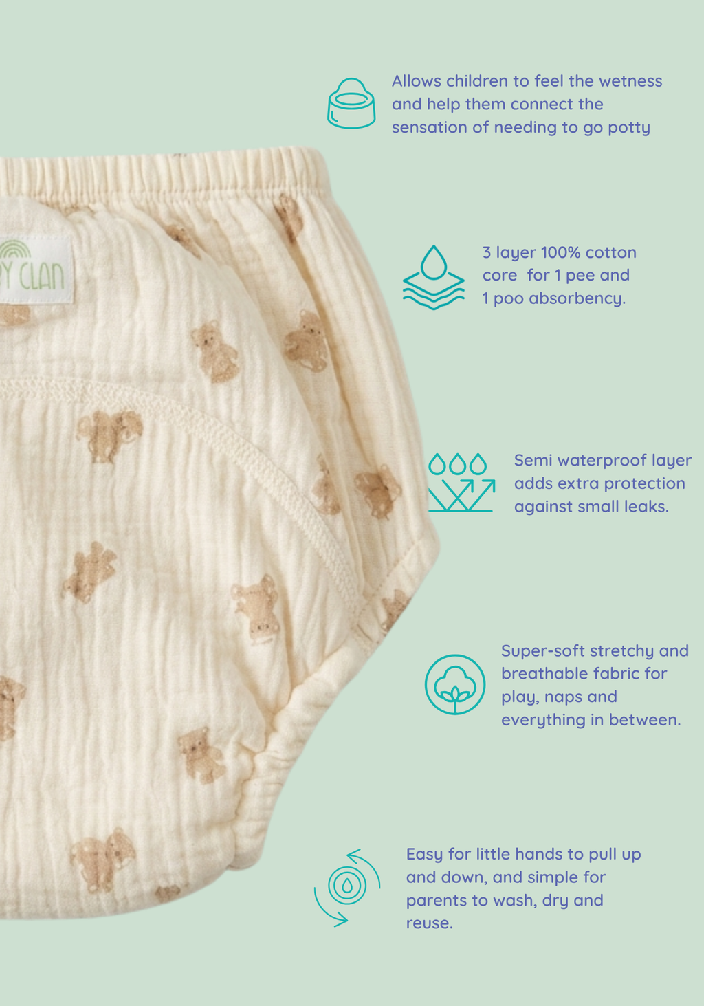 BROWN BEAR MUSLIN POTTY TRAINING PANTY