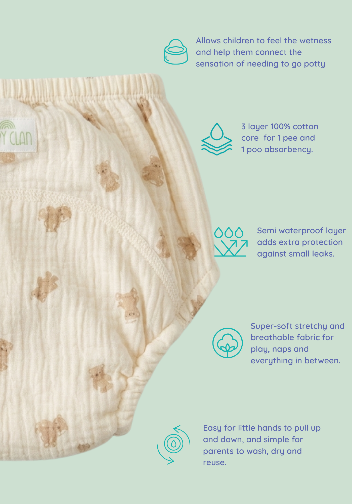 BROWN BEAR MUSLIN POTTY TRAINING PANTY