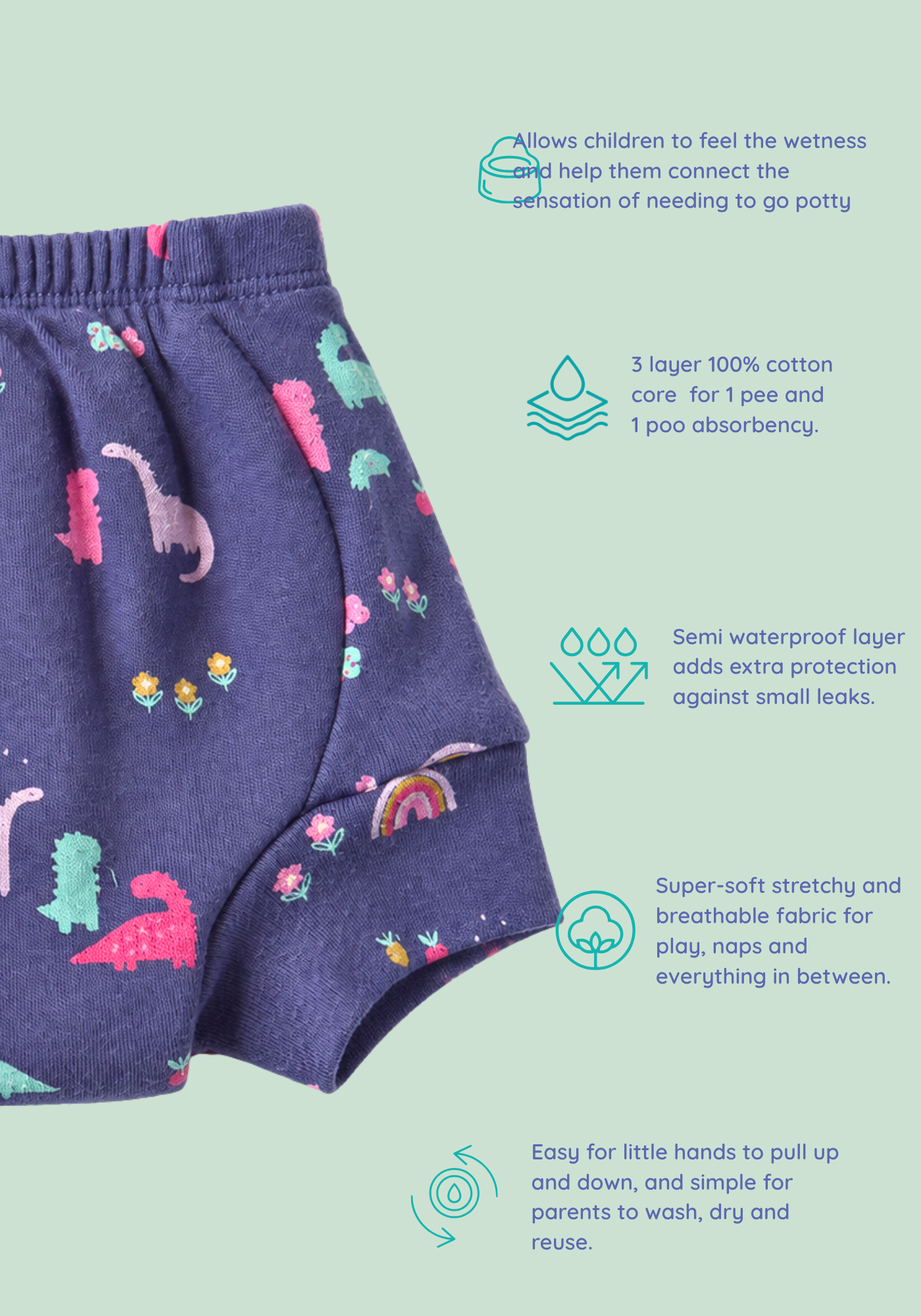 2PK DINO ADVENTURE POTTY TRAINING SHORT
