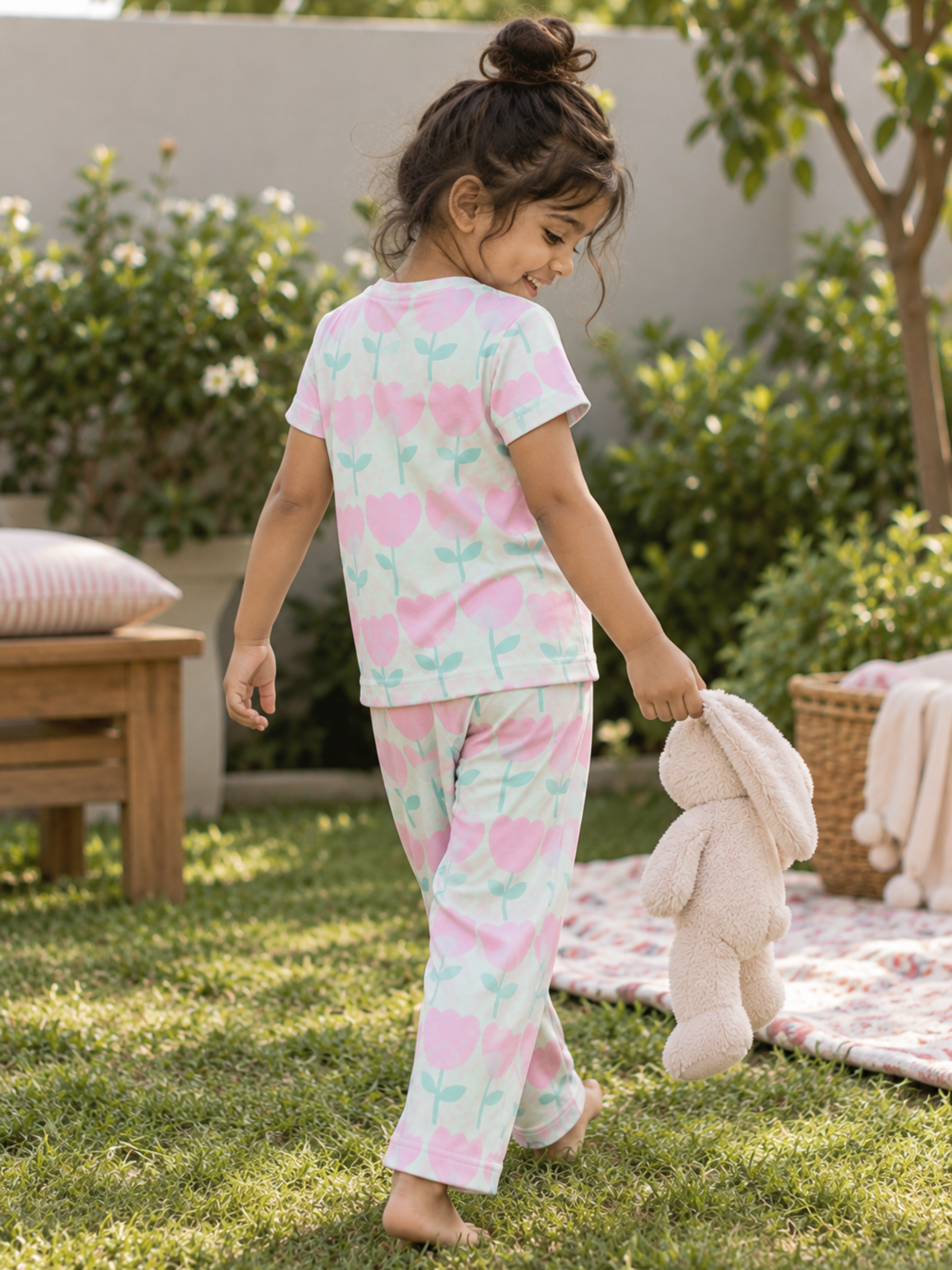 AIRSOFT MODAL TULIP MEADOW GIRLS SHORT SLEEVE PANT SET