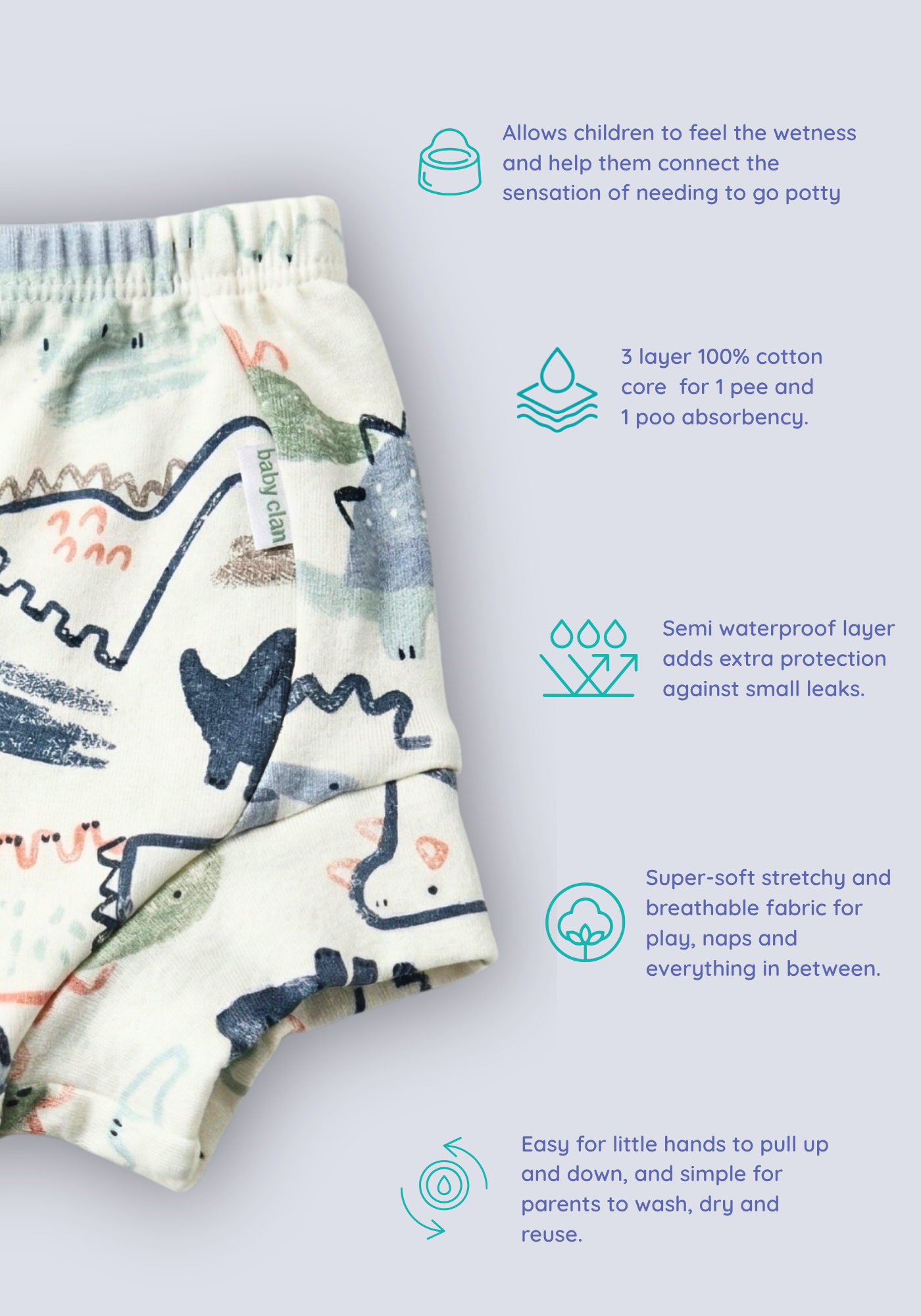 BOYS DINO POTTY TRAINING SHORT
