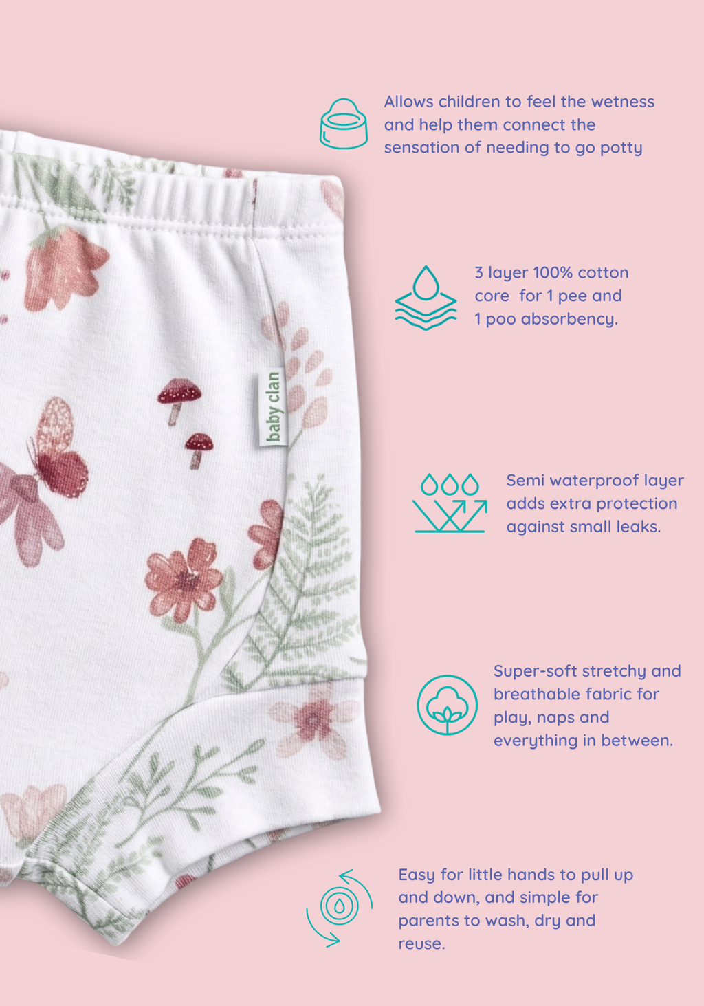 GIRLS BLOOMING POTTY TRAINING SHORT
