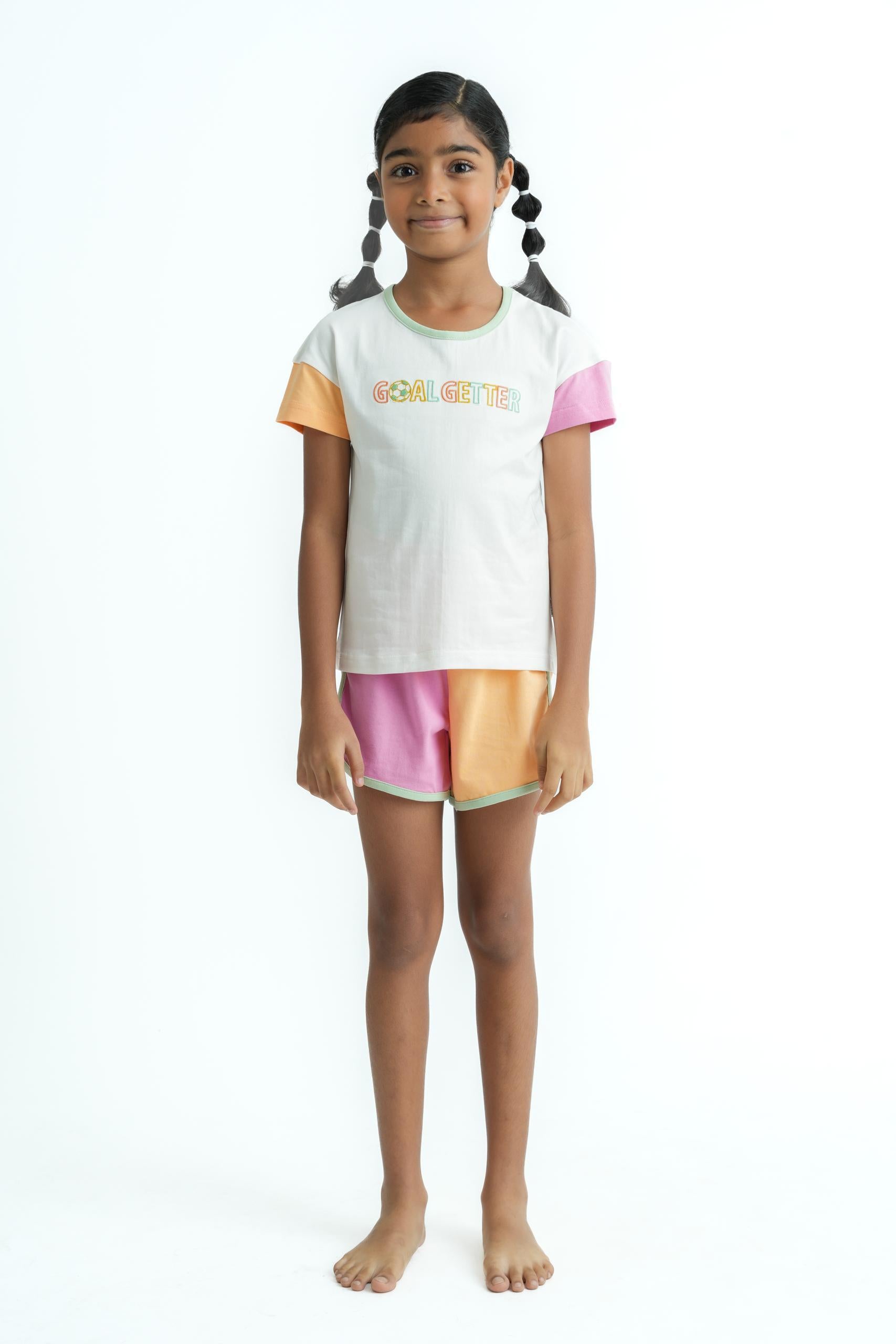 Goal Getter PJ Set - Lycra Jersey Top & Color Block Shorts with Embroidery (1)