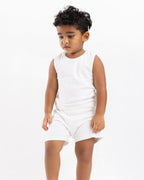 WHITE RIB SLEEVELESS SHORT SET