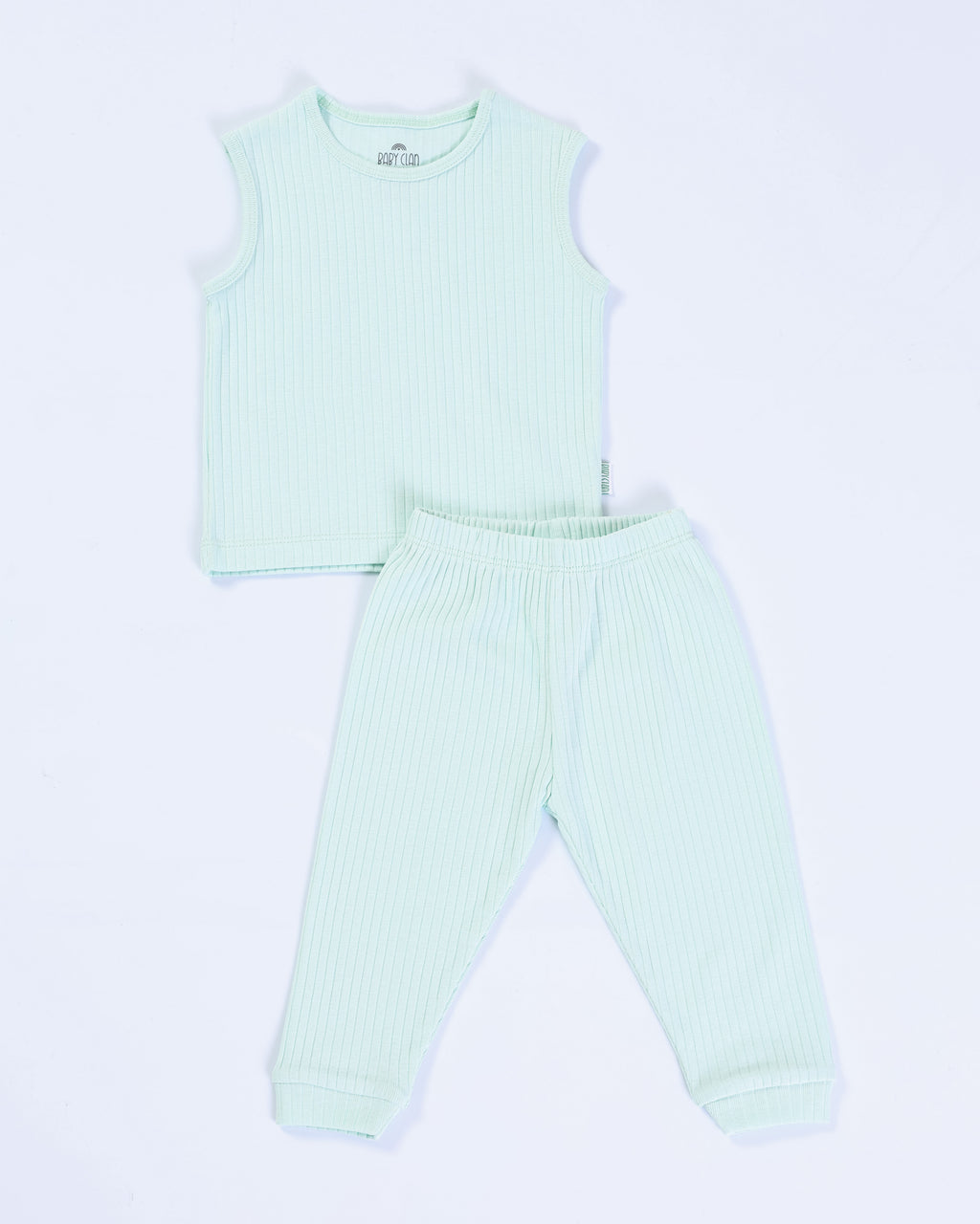 GREEN RIB SLEEVELESS PANT SET