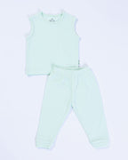 GREEN RIB SLEEVELESS PANT SET