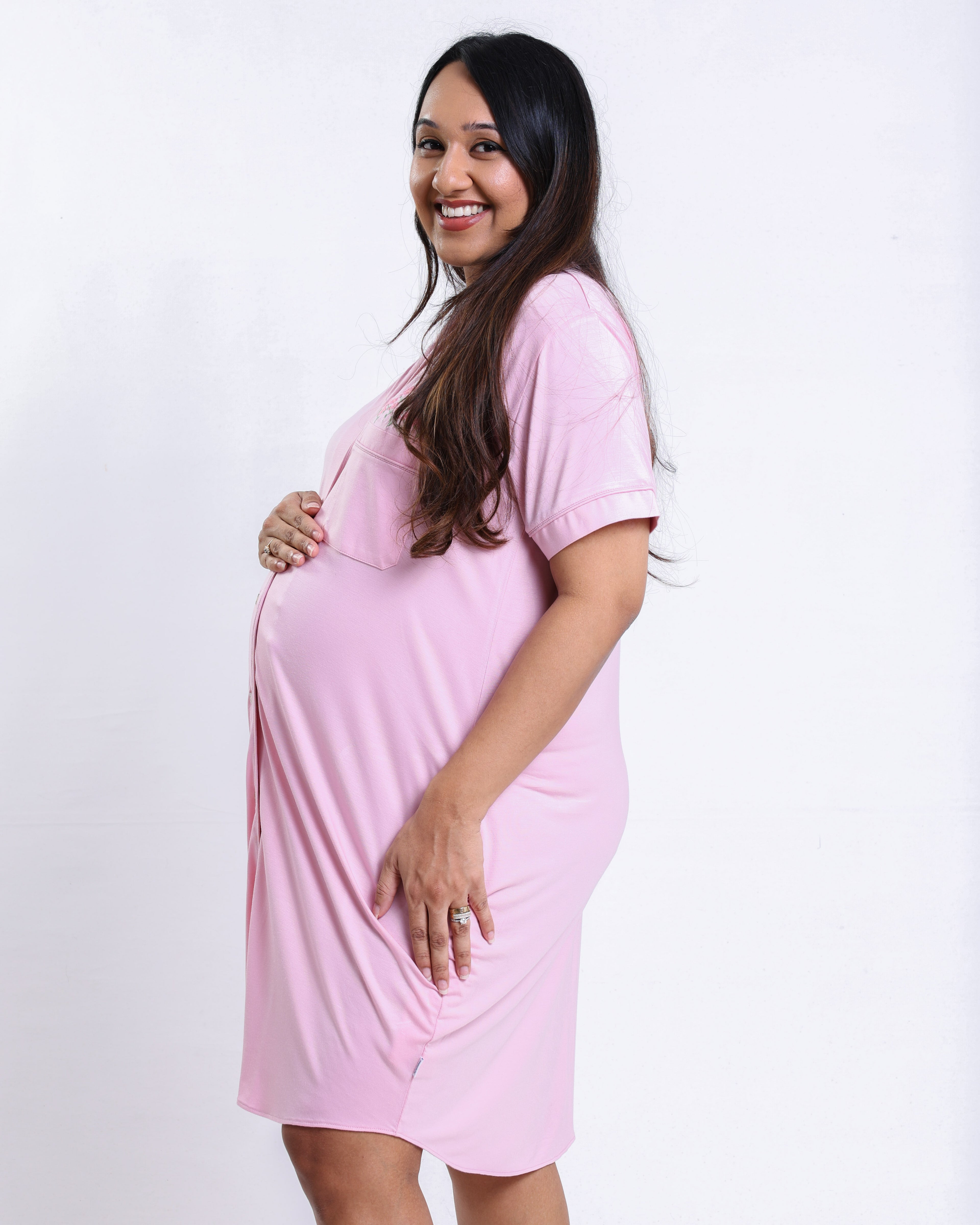 AIRSOFT MODAL FLORAL MATERNITY SHORT SLEEVE SHIRT DRESS