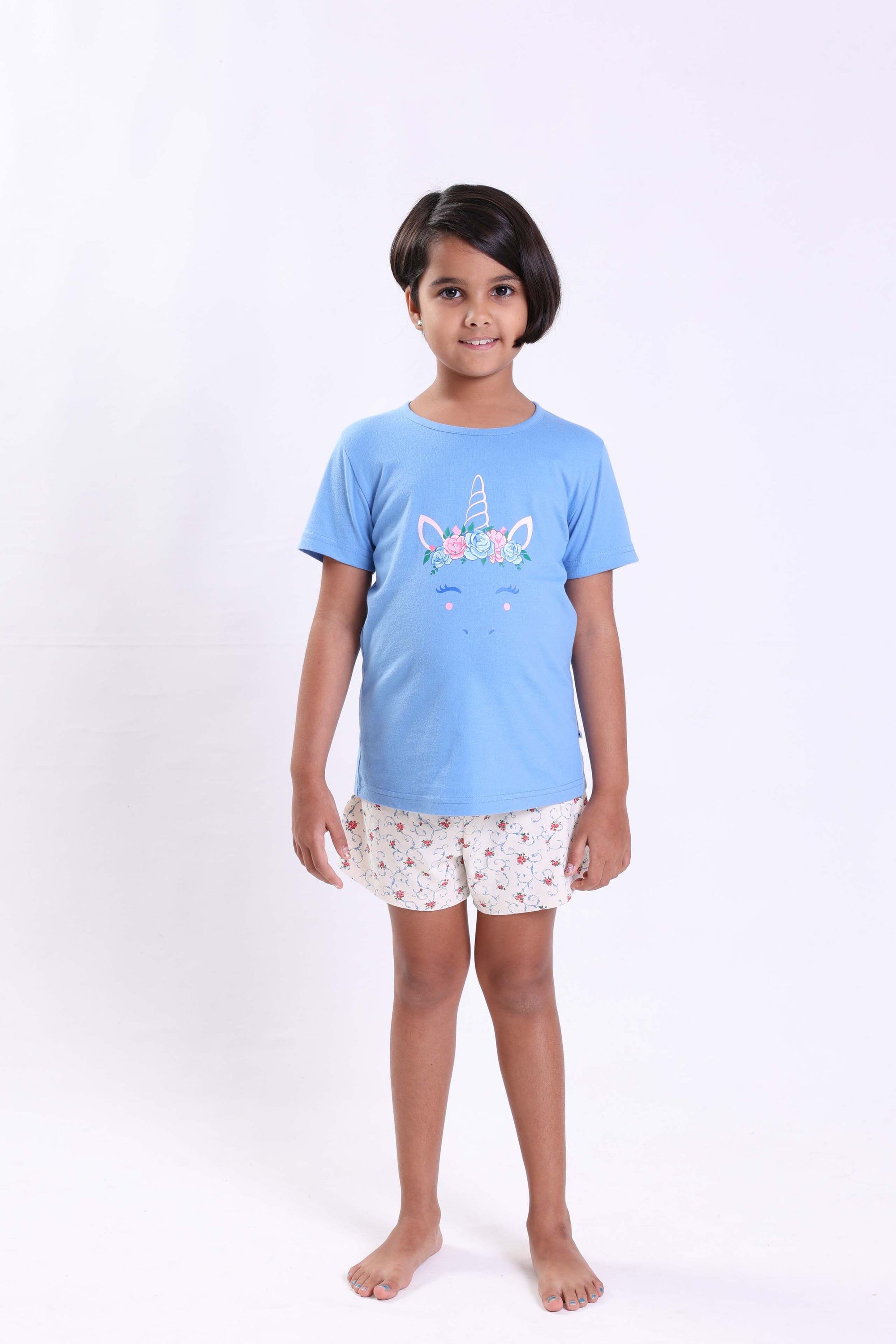 FLORAL UNICORN- GIRLS SHORT SLEEVE SHORT SET