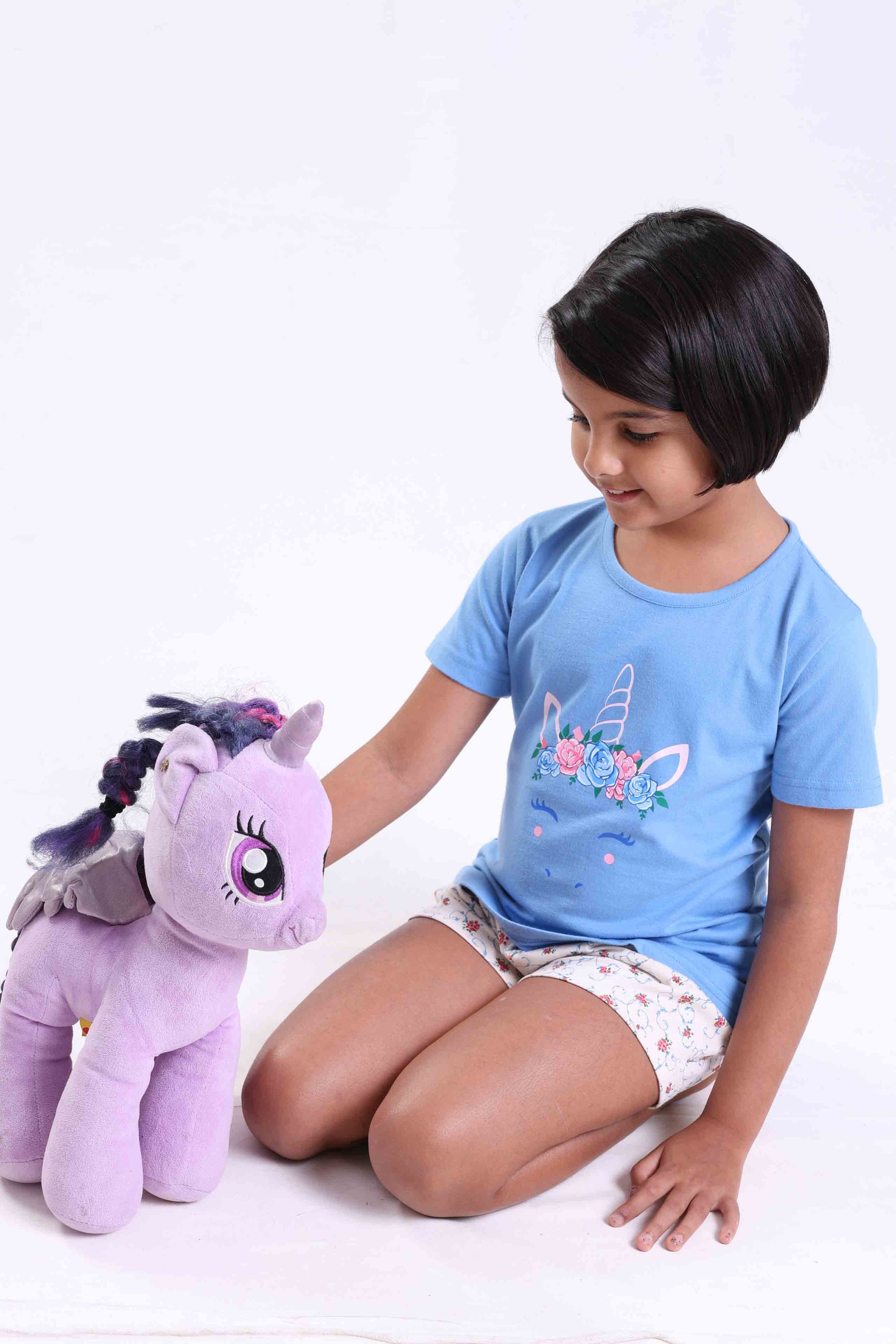 FLORAL UNICORN- GIRLS SHORT SLEEVE SHORT SET