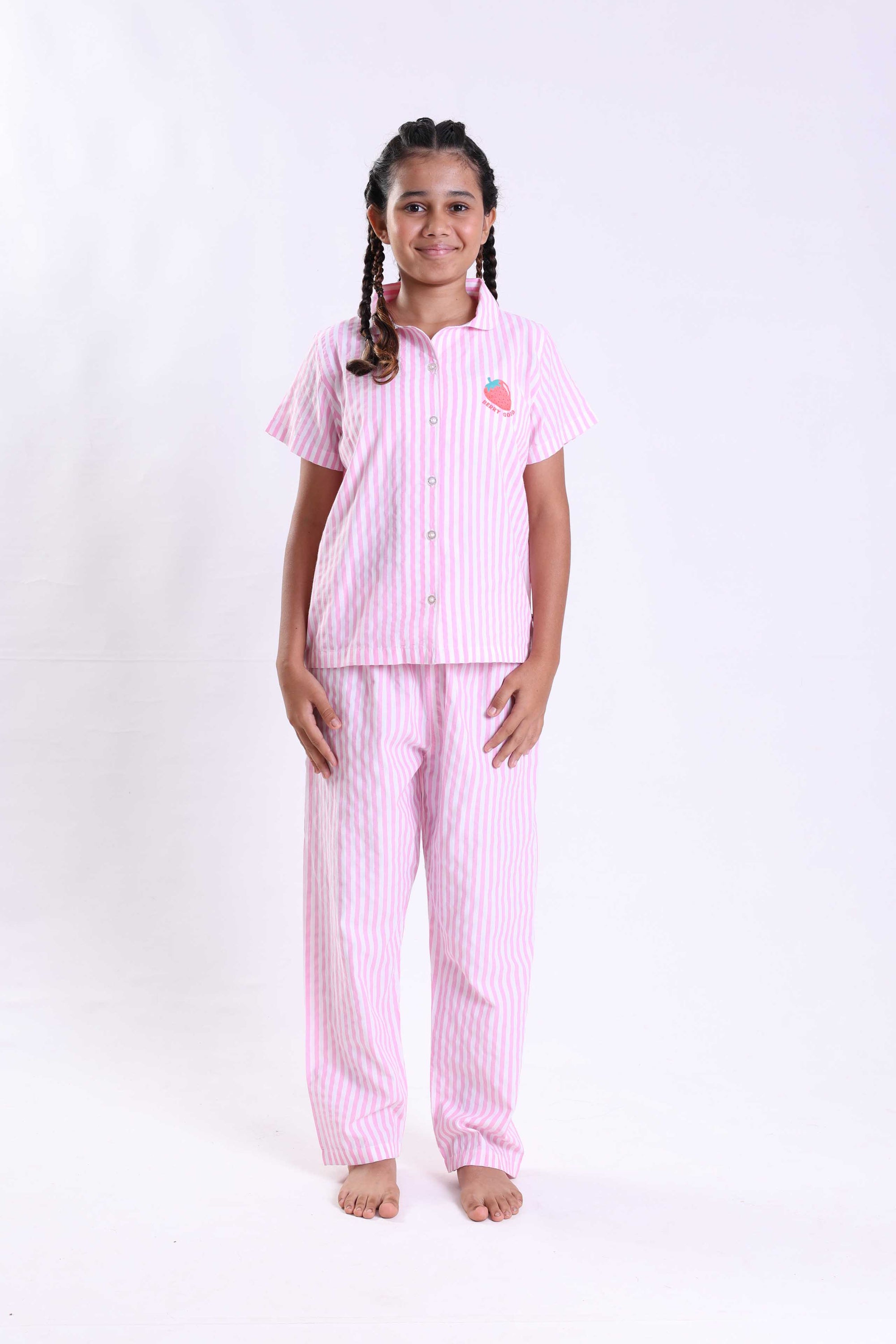 BERRY - GIRLS SHORT SLEEVE FRONT OPEN PANT SET