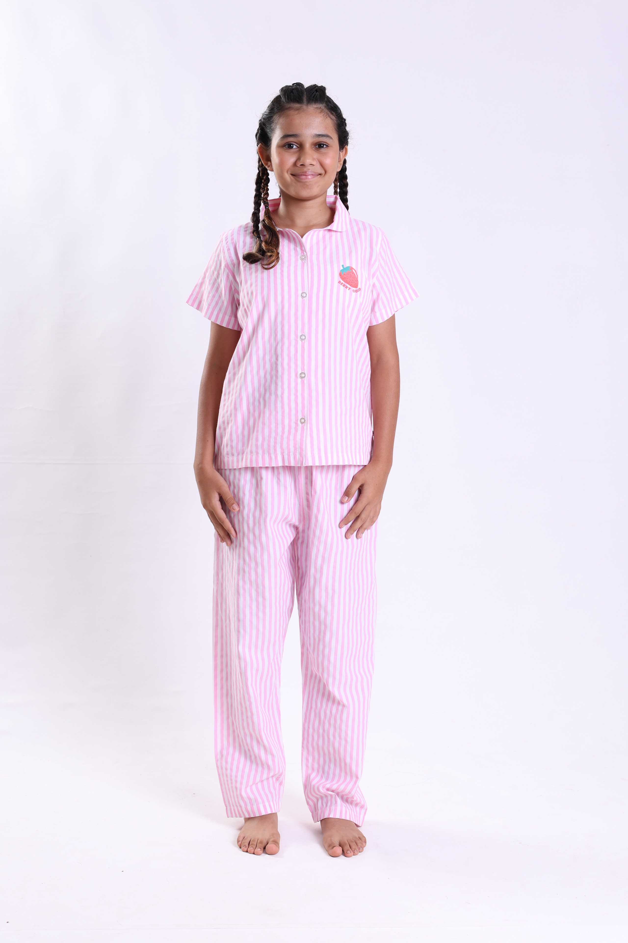 BERRY - GIRLS SHORT SLEEVE FRONT OPEN PANT SET