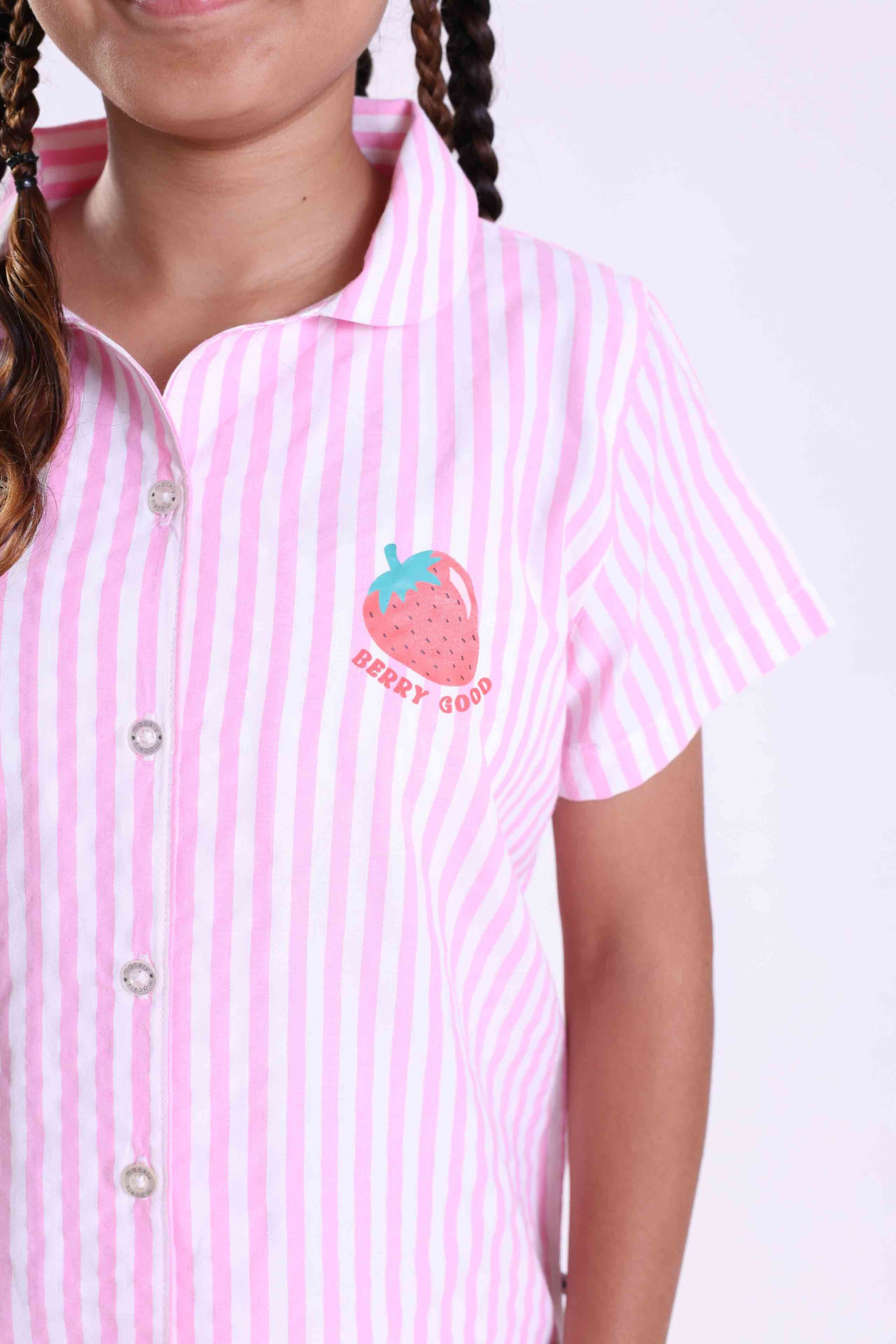 BERRY - GIRLS SHORT SLEEVE FRONT OPEN PANT SET