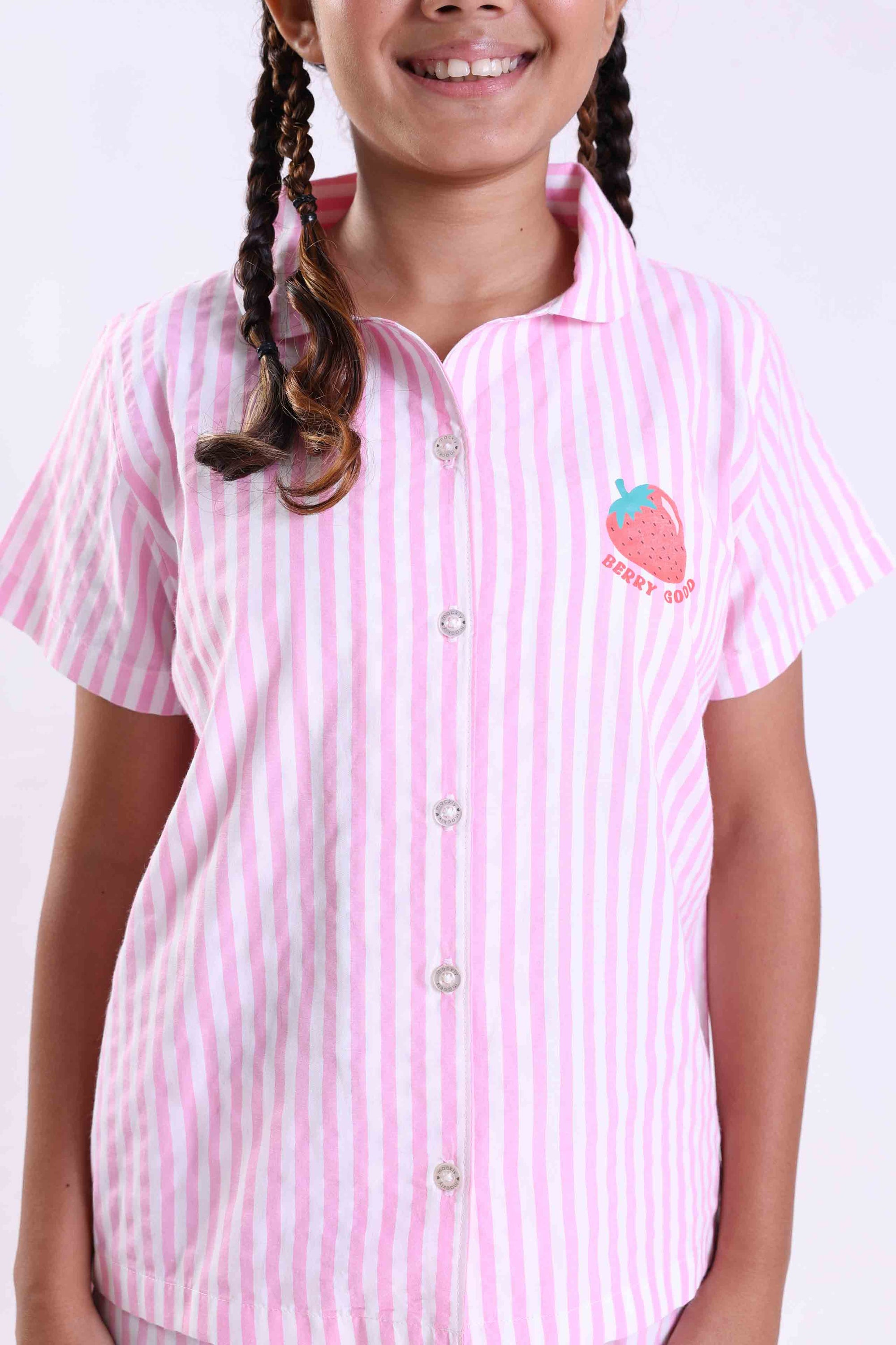 BERRY - GIRLS SHORT SLEEVE FRONT OPEN PANT SET
