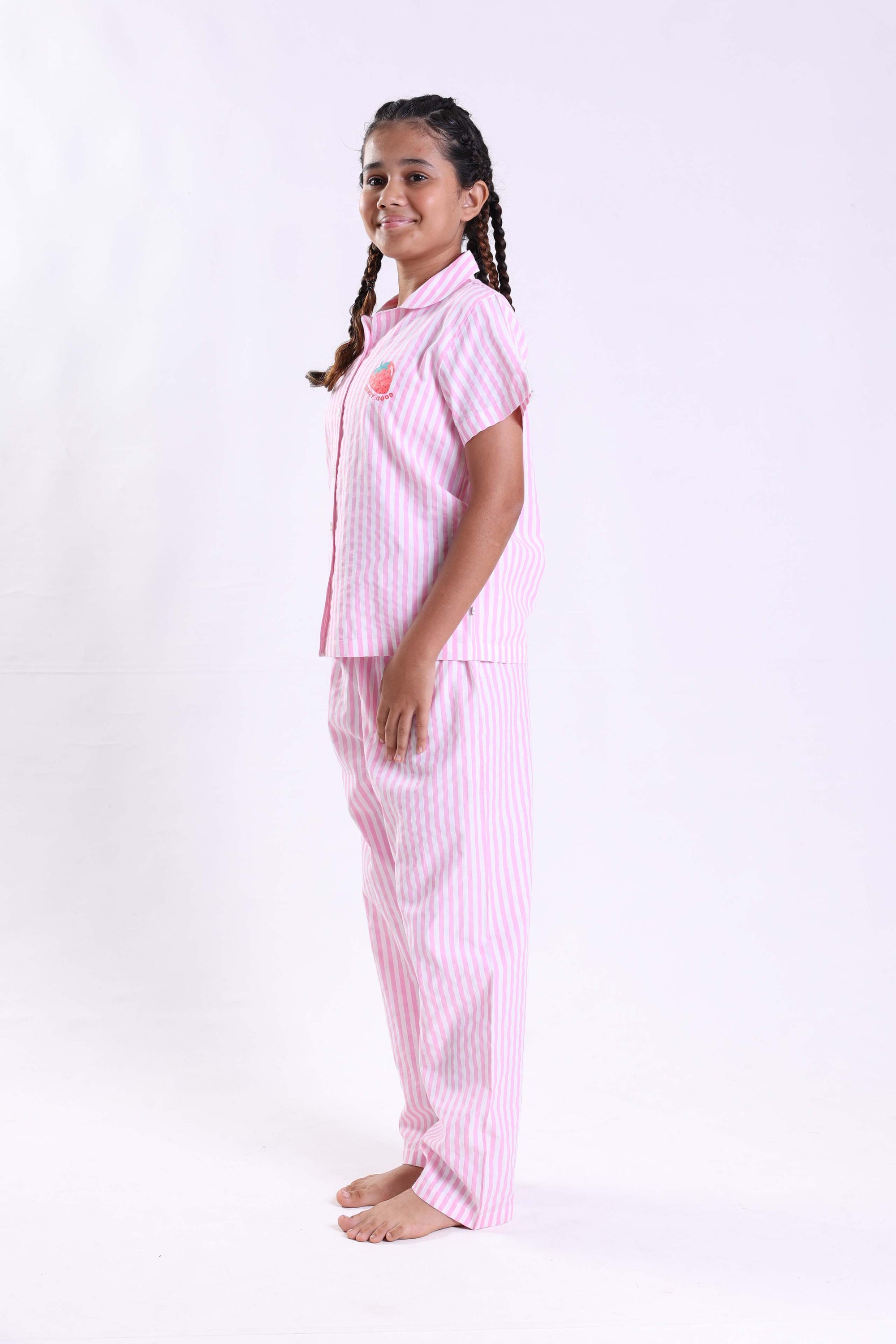 BERRY - GIRLS SHORT SLEEVE FRONT OPEN PANT SET