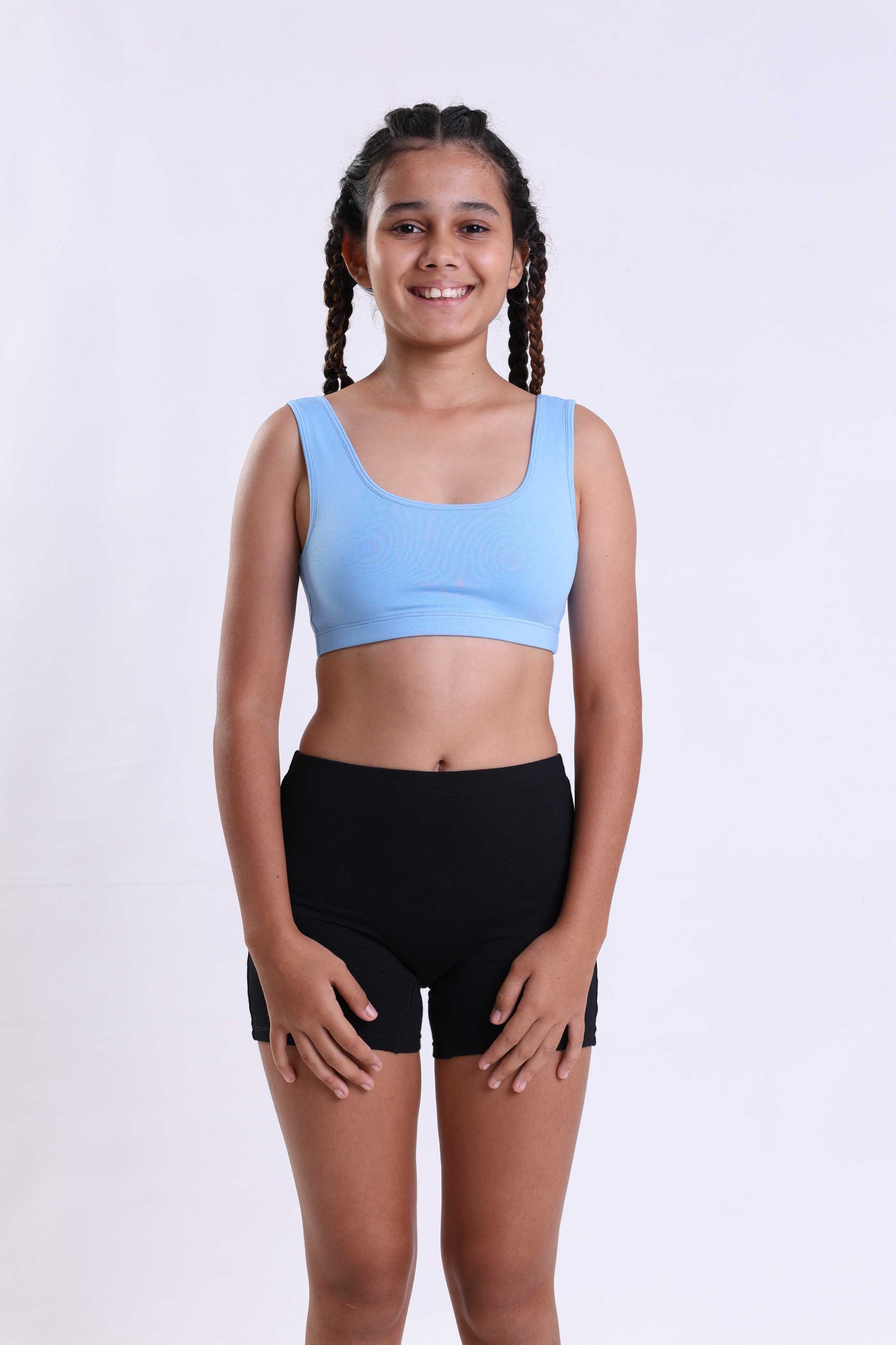 NAVY BLUE AND LIGHT BLUE GIRLS SCOOP BACK TRAINER BRA - PACK OF 2
