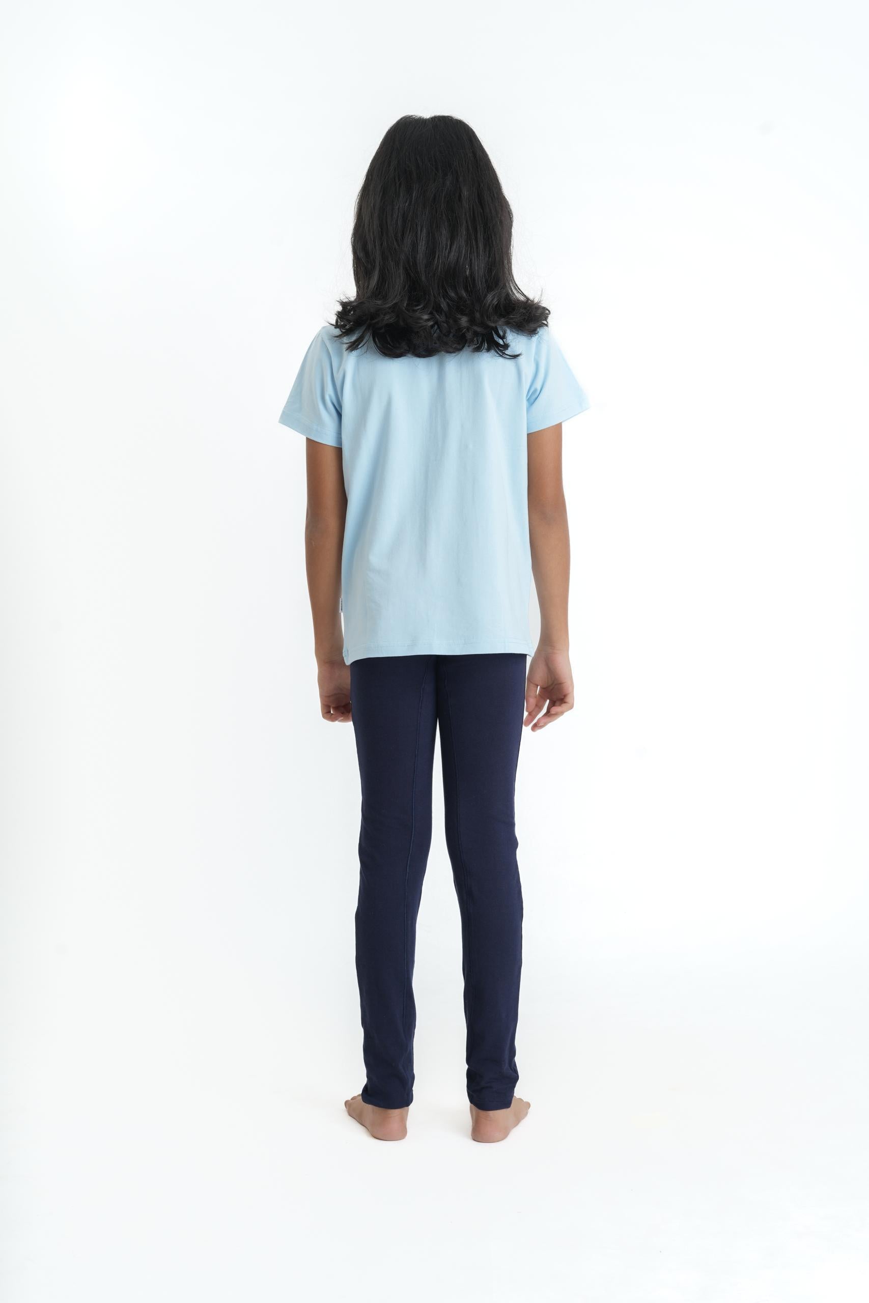 Kids Blue Leggings Pant - Cotton Elastane Jersey with Elastic Waistband (3)