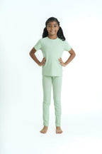 Kids Green Leggings Pant - Cotton Elastane Jersey with Elastic Waistband (1)