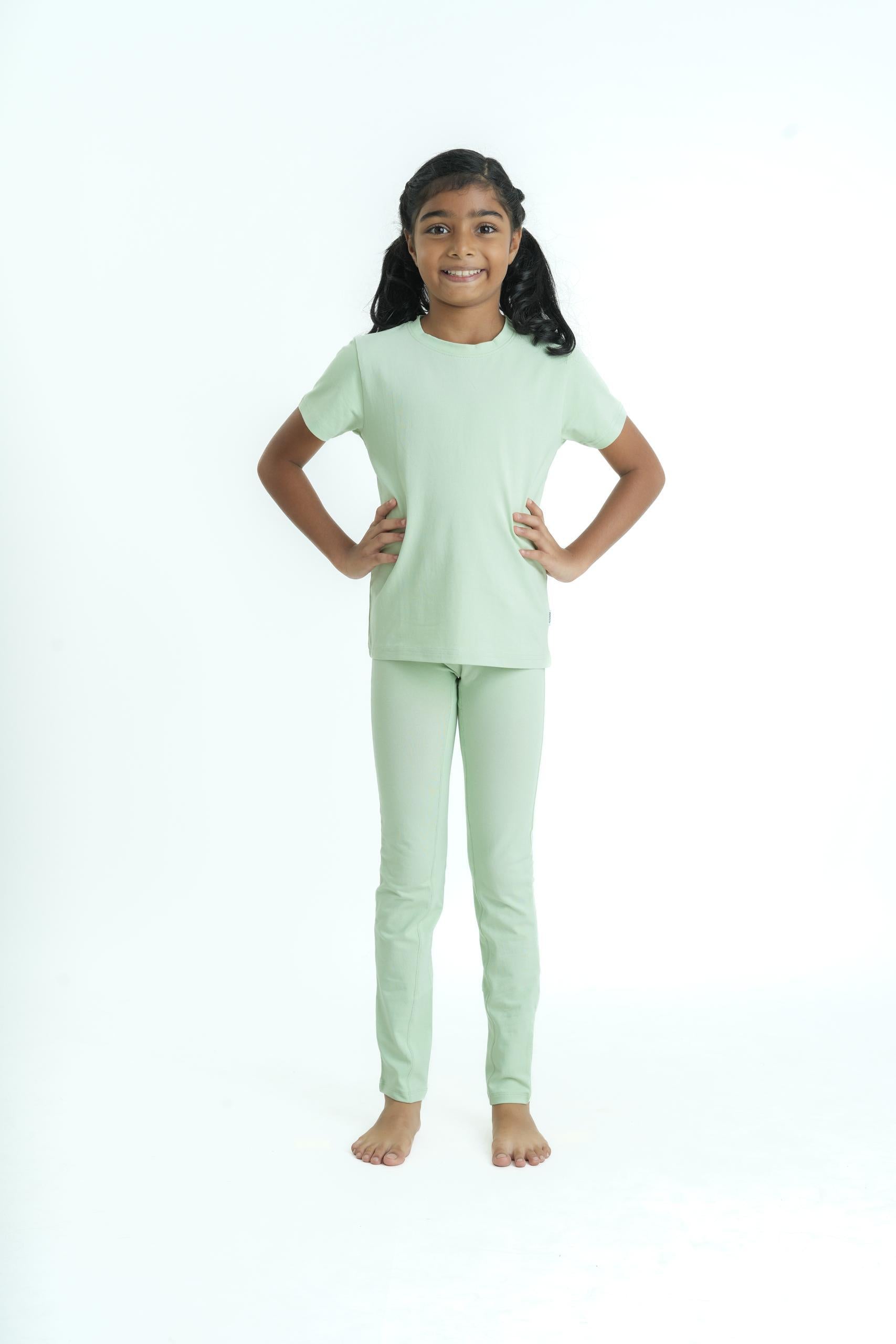 Kids Green Leggings Pant - Cotton Elastane Jersey with Elastic Waistband (1)