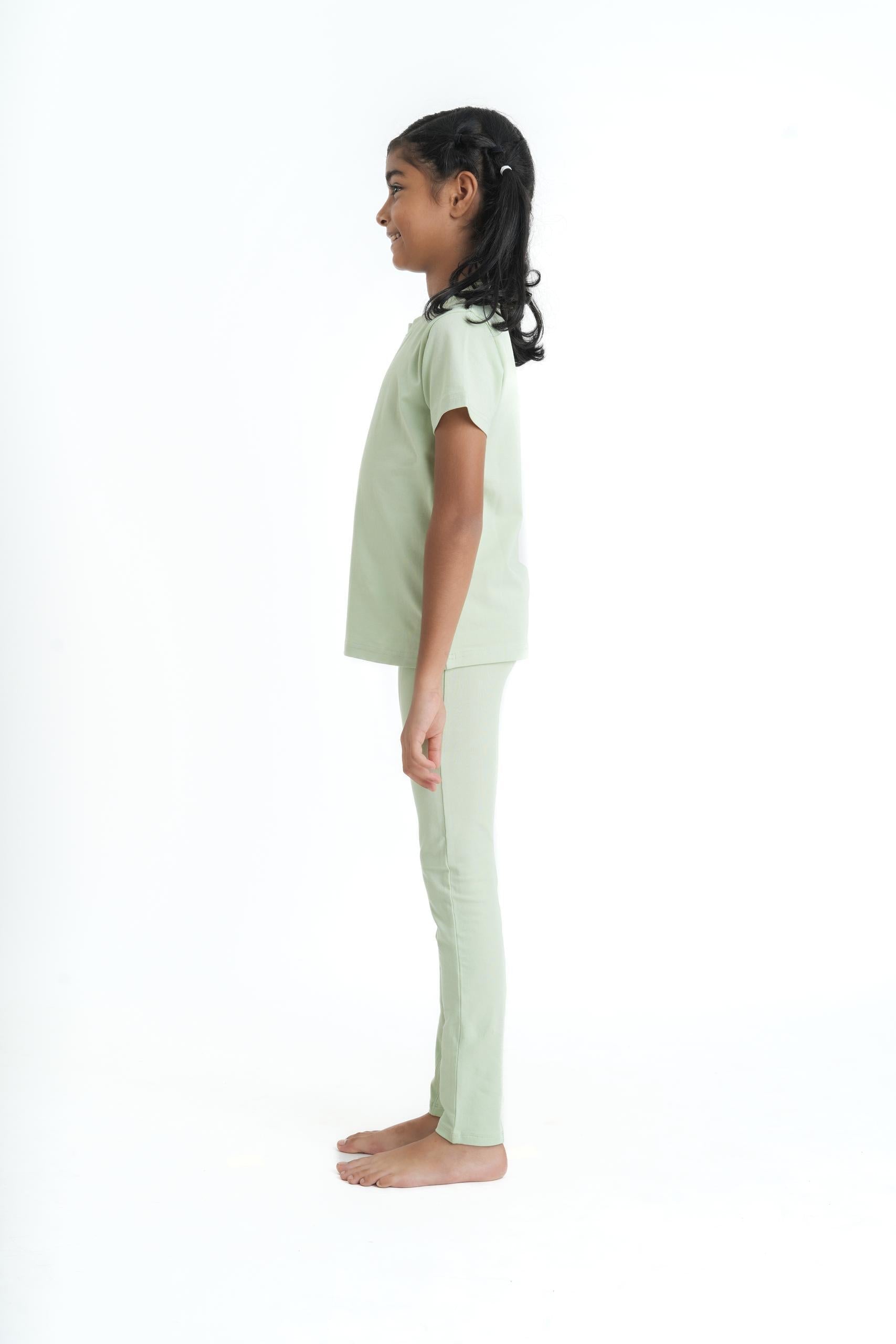 Kids Green Leggings Pant - Cotton Elastane Jersey with Elastic Waistband (2)