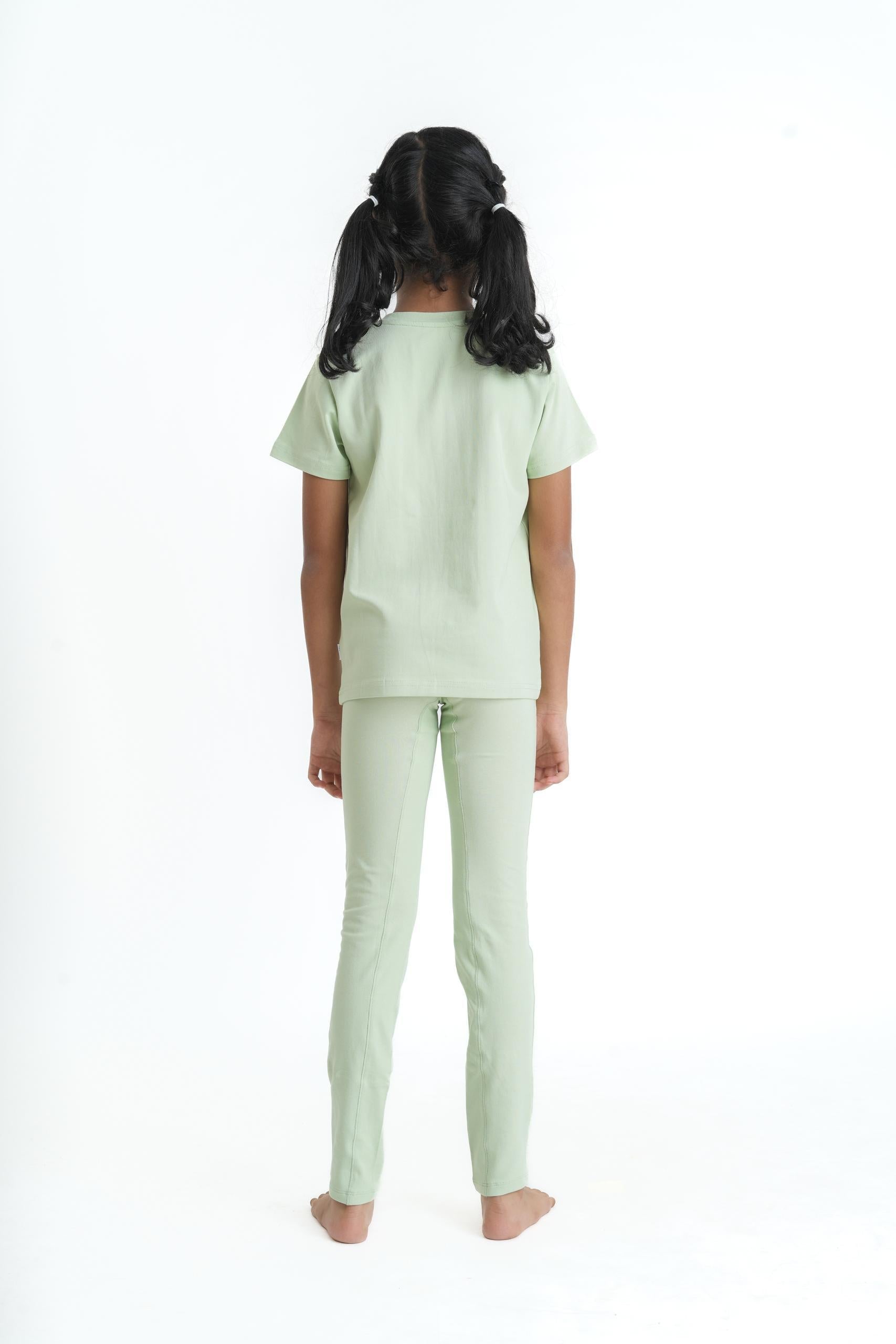 Kids Green Leggings Pant - Cotton Elastane Jersey with Elastic Waistband (3)