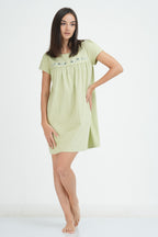 HERB GREEN,Woman wearing comfortable sleepwear pajama, Relaxing sleepwear pajama for women, Cozy and stylish women's sleepwear pajama, Soft and breathable pajama for a good night's sleep, Lounge and sleep in this comfortable women's pajama, Comfy and stylish sleepwear for women, Sleep peacefully in this cozy women's pajama set, Relax in comfort with this women's sleepwear pajama, Luxurious and soft pajama set for women, Stay comfortable all night in this women's sleepwear pajama,