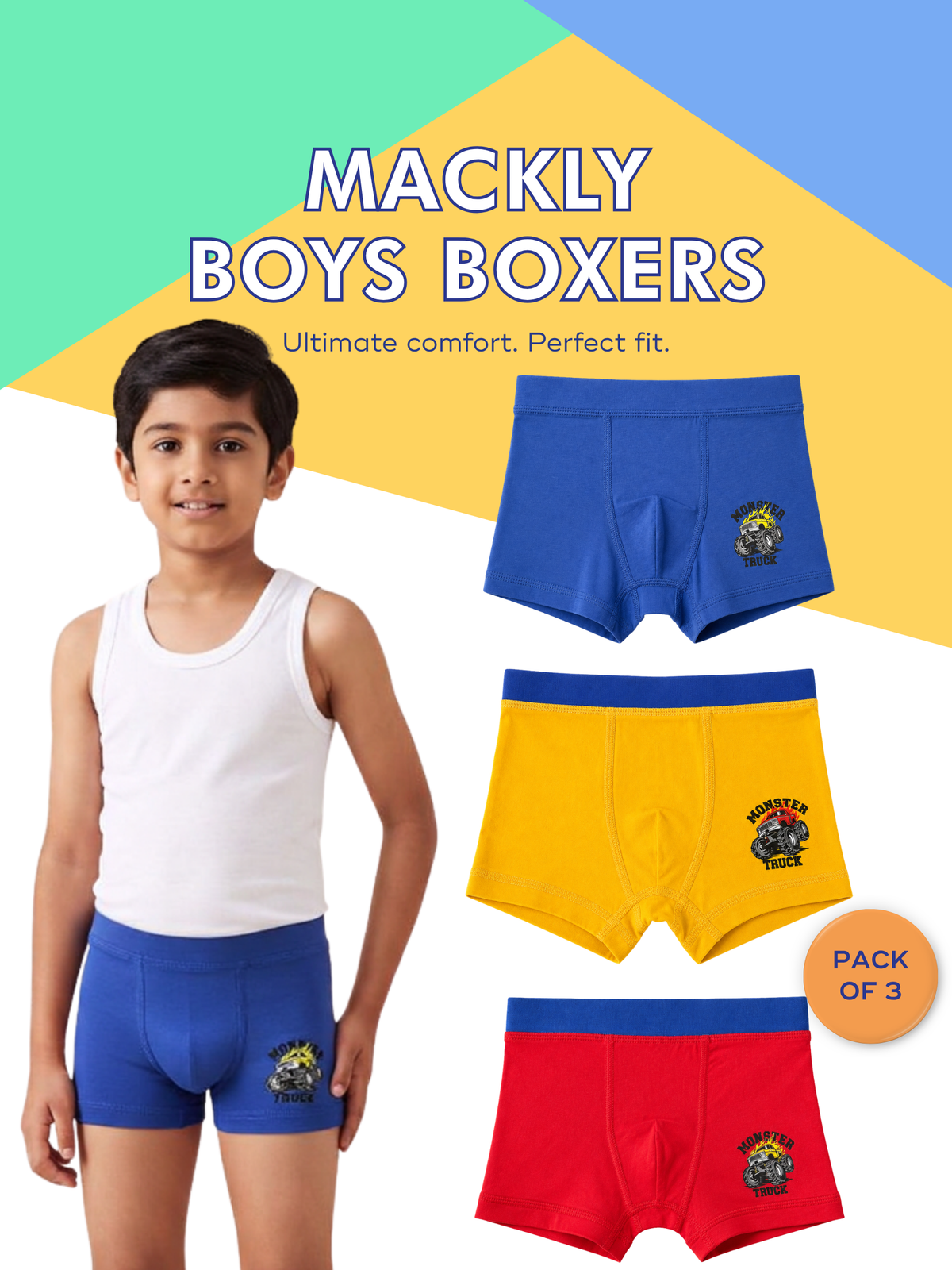 MONSTER TRUCK BOYS BOXER - 3 PACK