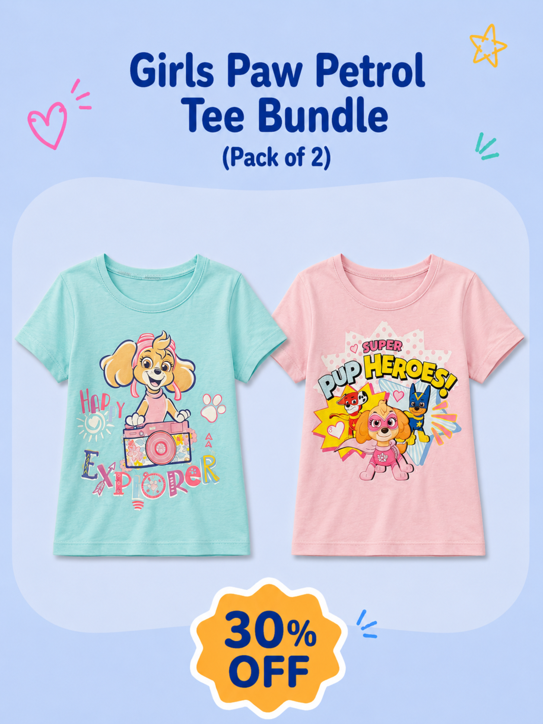 GIRLS PAW PETROL TEE BUNDLE