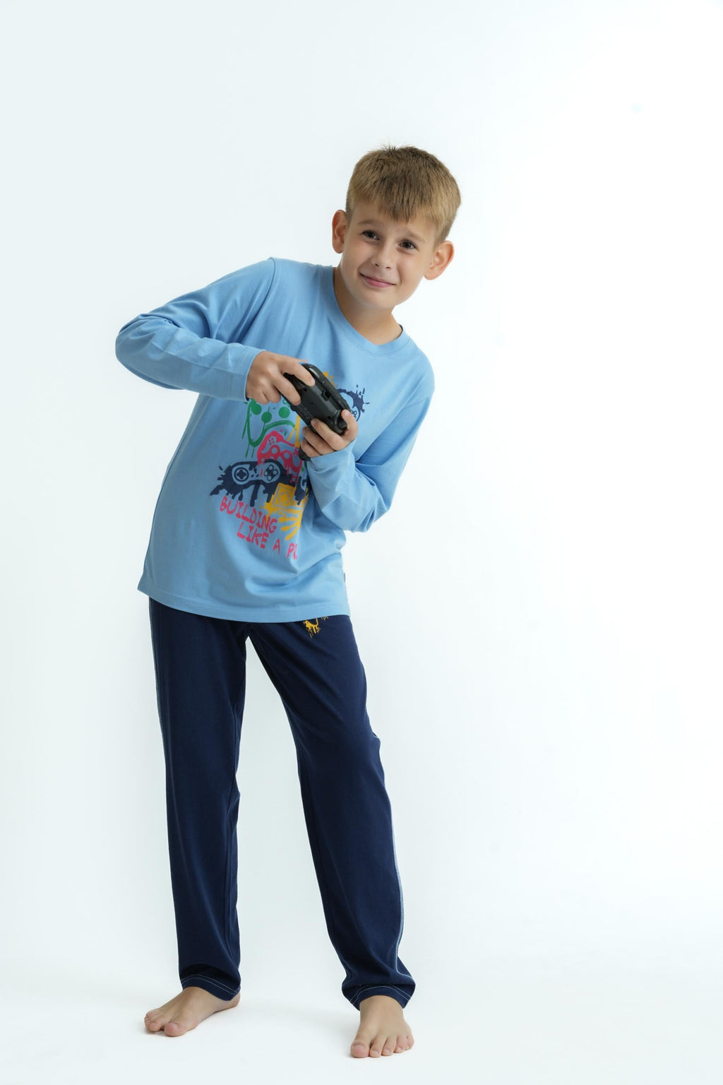 Playing Games Boys PJ Set - Cotton Long Sleeve Top & Pants with Puff Print (4)