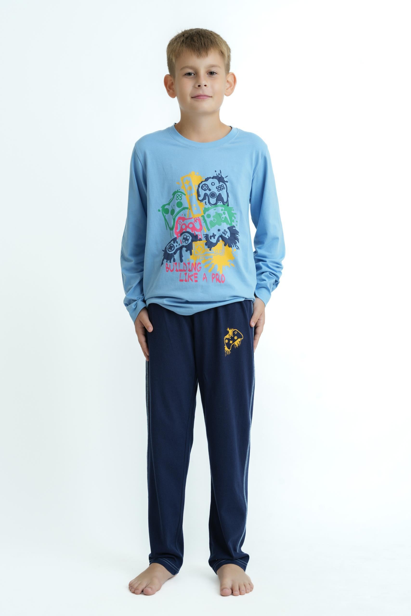 Playing Games Boys PJ Set - Cotton Long Sleeve Top & Pants with Puff Print (5)