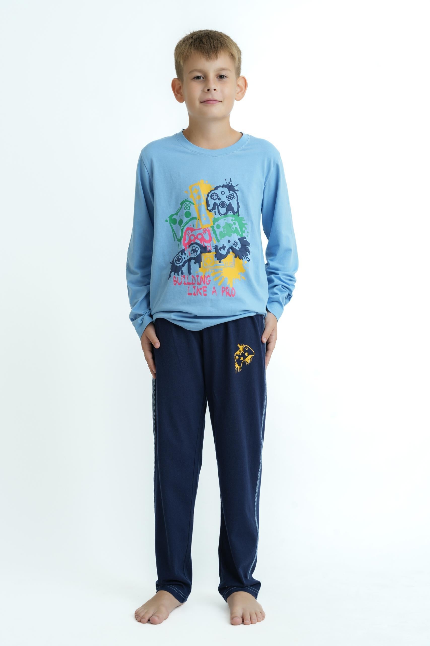Playing Games Boys PJ Set - Cotton Long Sleeve Top & Pants with Puff Print (5)