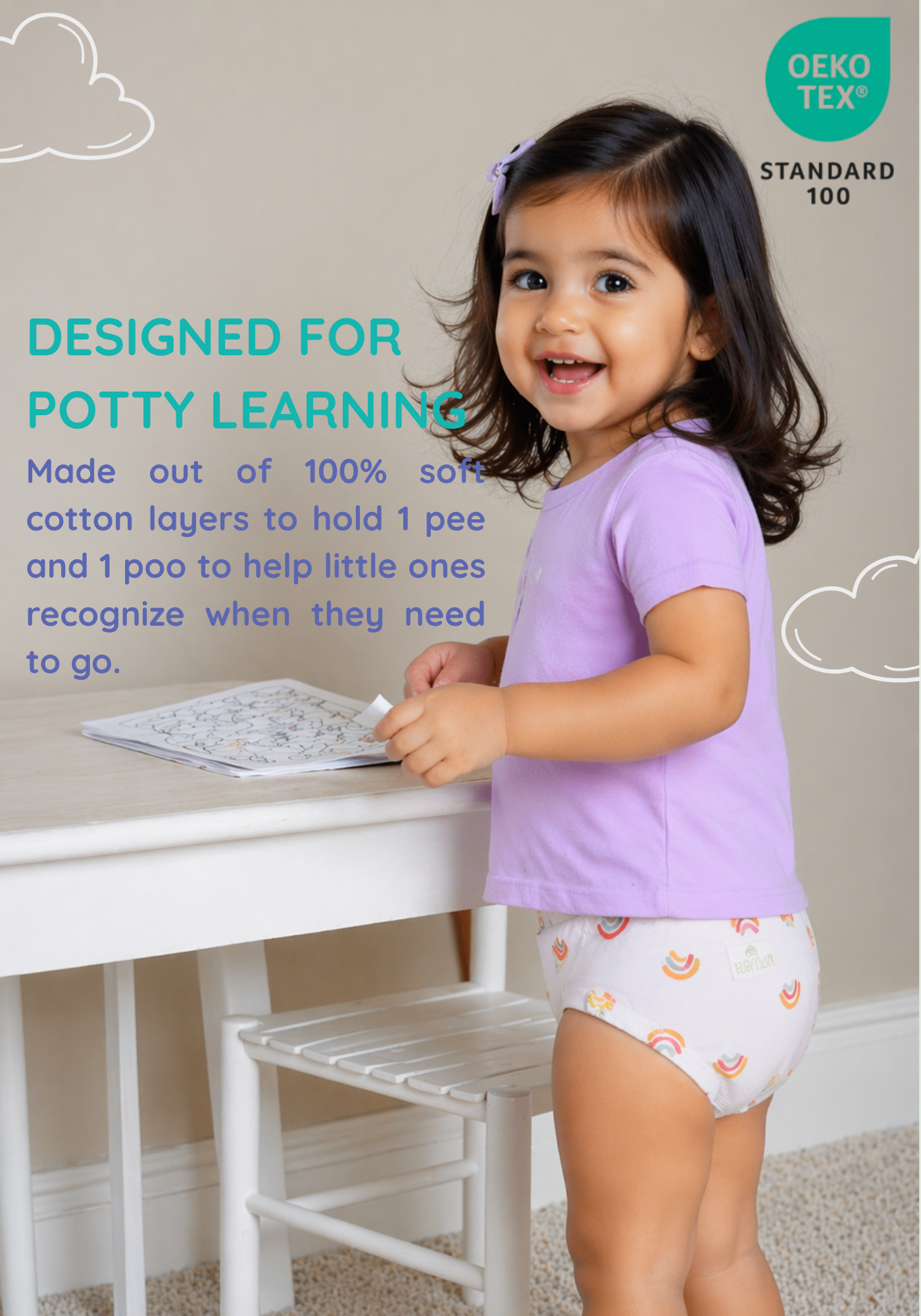 3 PACK RAINBOW UNISEX POTTY TRAINING PANTS